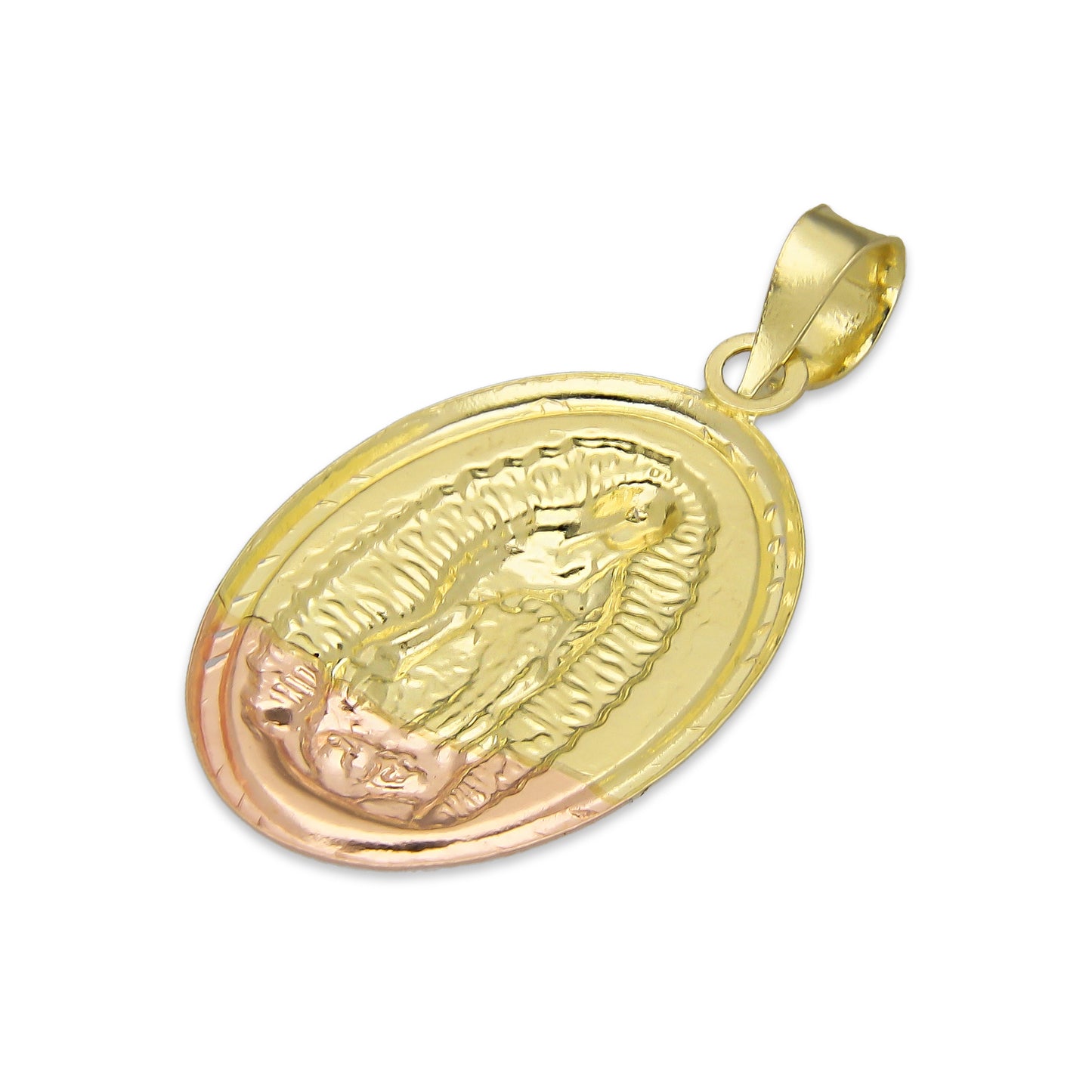 LPEDJ001 Dije Medalla Oval Troquelada Oro Sólido 14K Florentino Virgen de Guadalupe 1.5 cm x 2.8 cm 4287938864