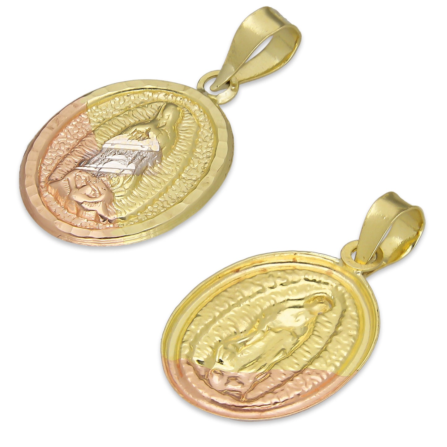 LPEDJ002 Dije Medalla Oval Troquelada Oro Sólido 14K Florentino Virgen de Guadalupe 1.3 cm x 2.4 cm 4287925954