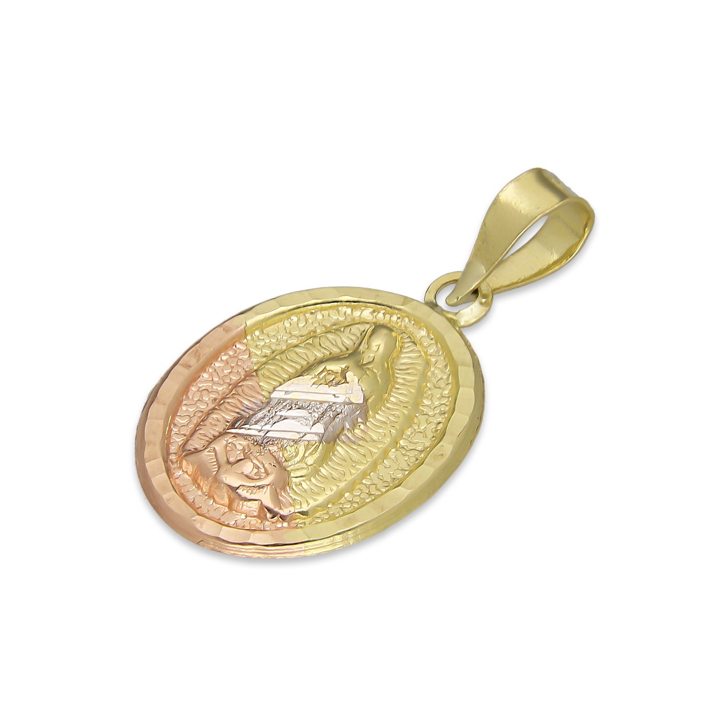 LPEDJ002 Dije Medalla Oval Troquelada Oro Sólido 14K Florentino Virgen de Guadalupe 1.3 cm x 2.4 cm 4287925954