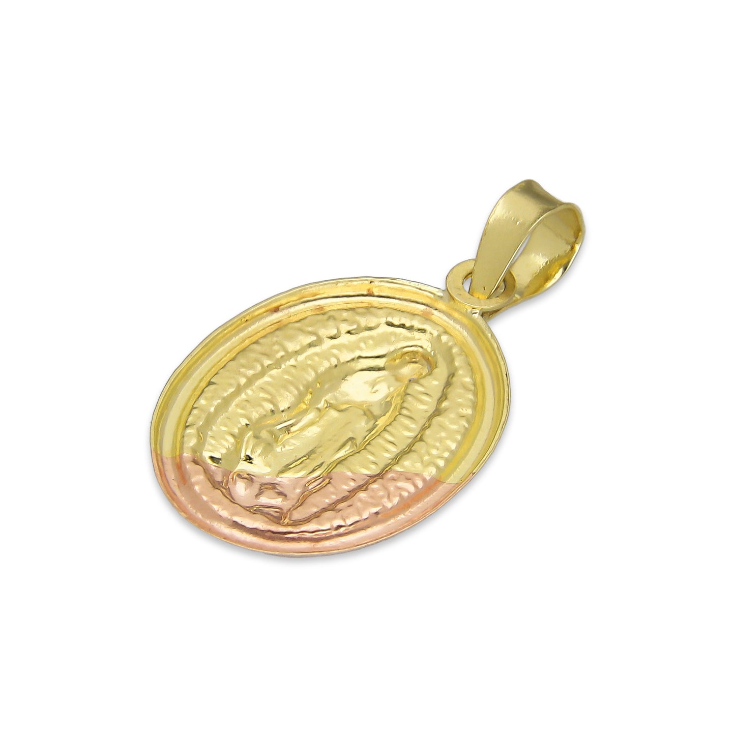 LPEDJ002 Dije Medalla Oval Troquelada Oro Sólido 14K Florentino Virgen de Guadalupe 1.3 cm x 2.4 cm 4287925954