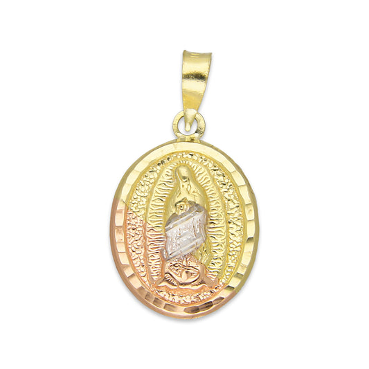 LPEDJ002 Dije Medalla Oval Troquelada Oro Sólido 14K Florentino Virgen de Guadalupe 1.3 cm x 2.4 cm 4287925954