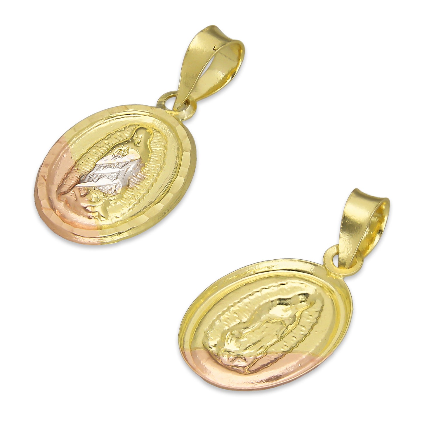 LPEDJ003 Dije Medalla Oval Troquelada Oro Sólido 14K Florentino Virgen de Guadalupe 1.1 cm x 2.2 cm 4287497554