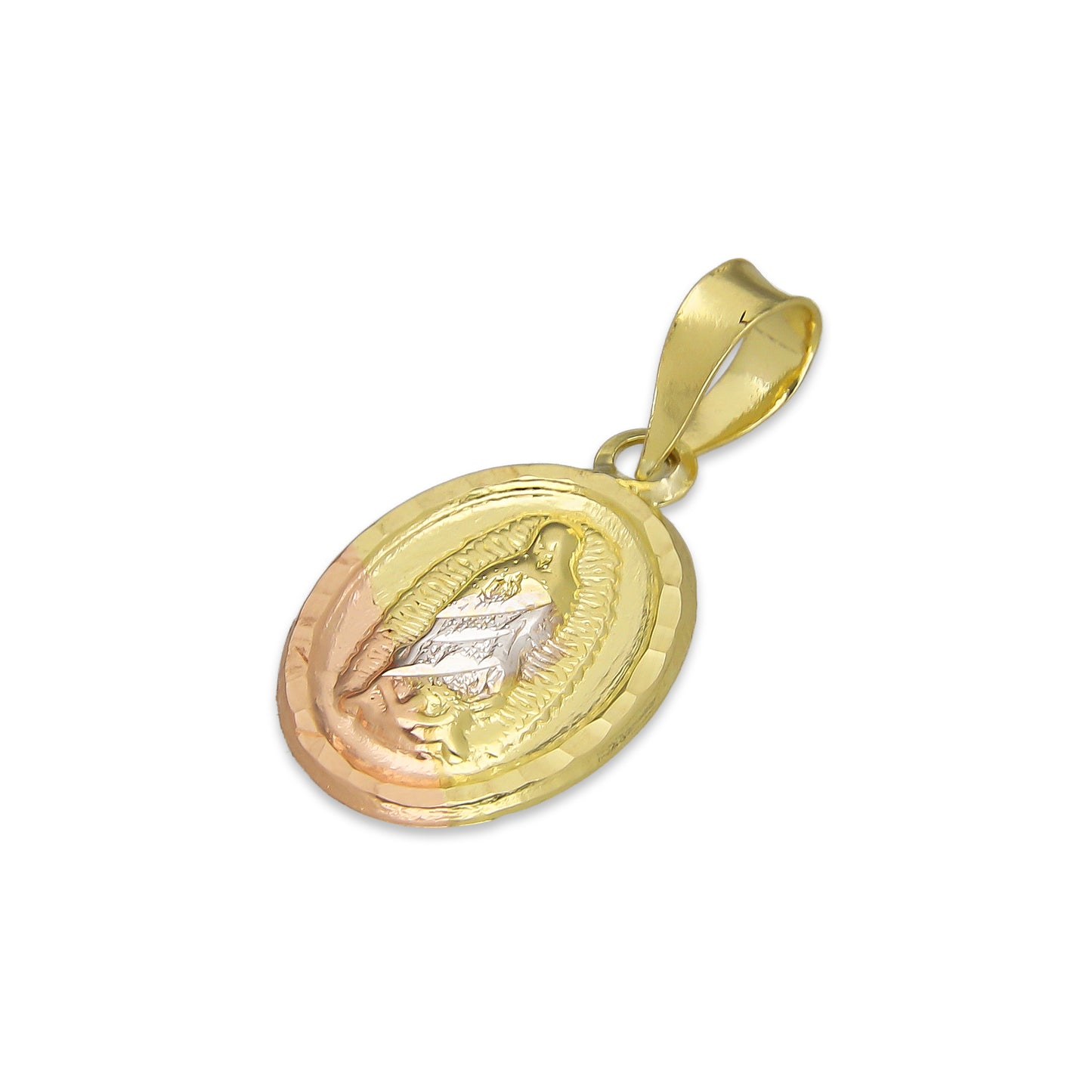 LPEDJ003 Dije Medalla Oval Troquelada Oro Sólido 14K Florentino Virgen de Guadalupe 1.1 cm x 2.2 cm 4287497554