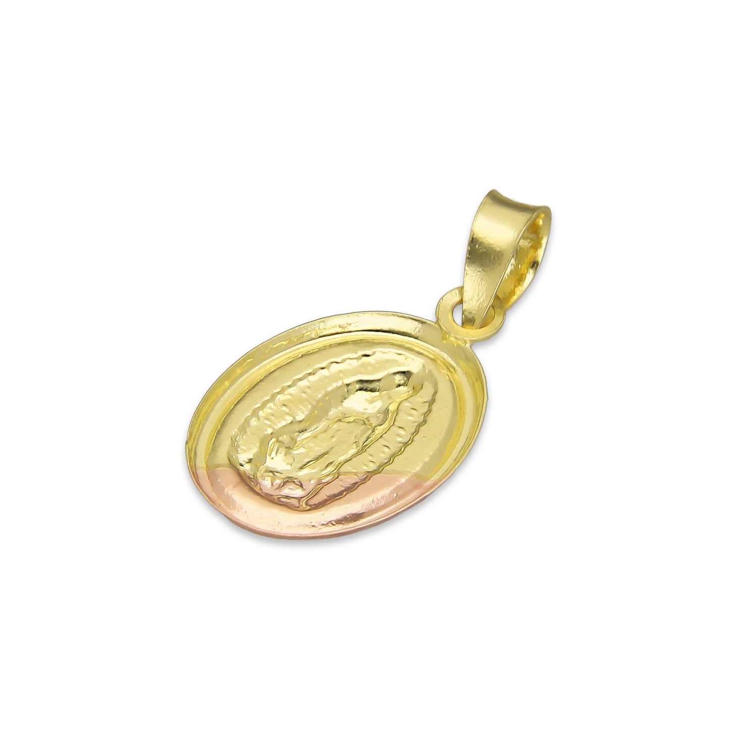 LPEDJ003 Dije Medalla Oval Troquelada Oro Sólido 14K Florentino Virgen de Guadalupe 1.1 cm x 2.2 cm 4287497554