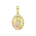 LPEDJ003 Dije Medalla Oval Troquelada Oro Sólido 14K Florentino Virgen de Guadalupe 1.1 cm x 2.2 cm 4287497554