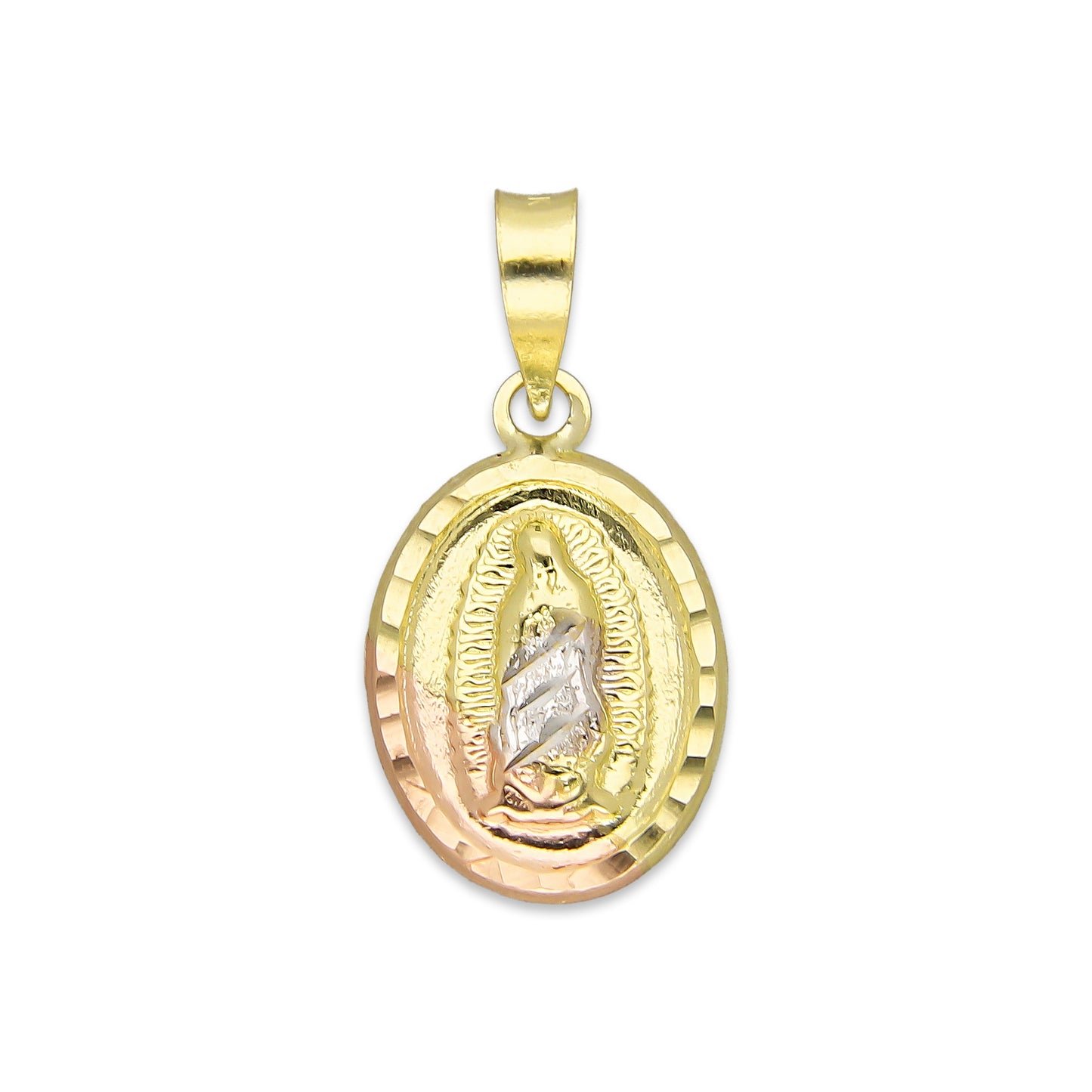 LPEDJ003 Dije Medalla Oval Troquelada Oro Sólido 14K Florentino Virgen de Guadalupe 1.1 cm x 2.2 cm 4287497554