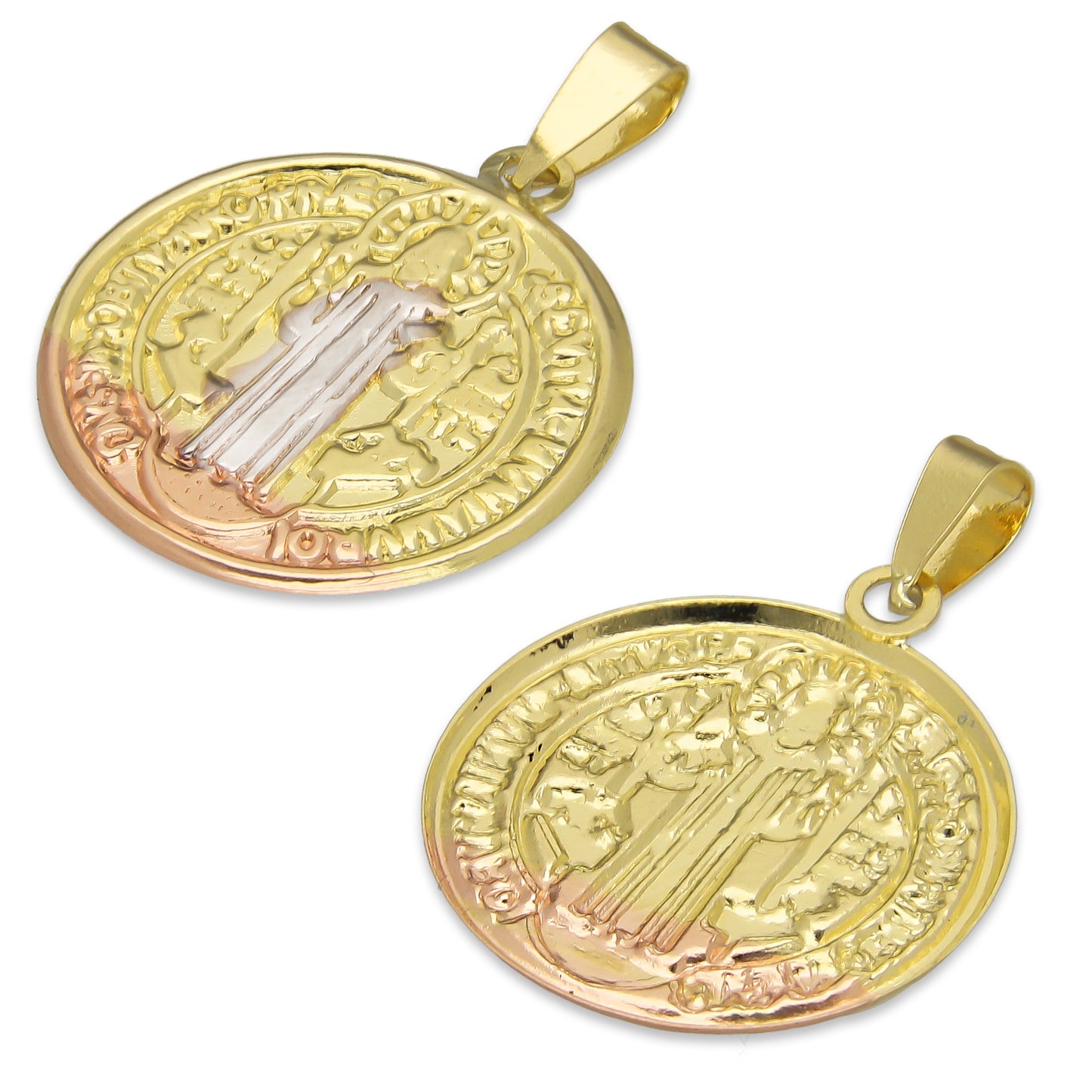 LPEDJ004 Dije Medalla Redonda Troquelada Oro Sólido 14K Florentino San Benito 1.8 cm x 2.5 cm 4287874224
