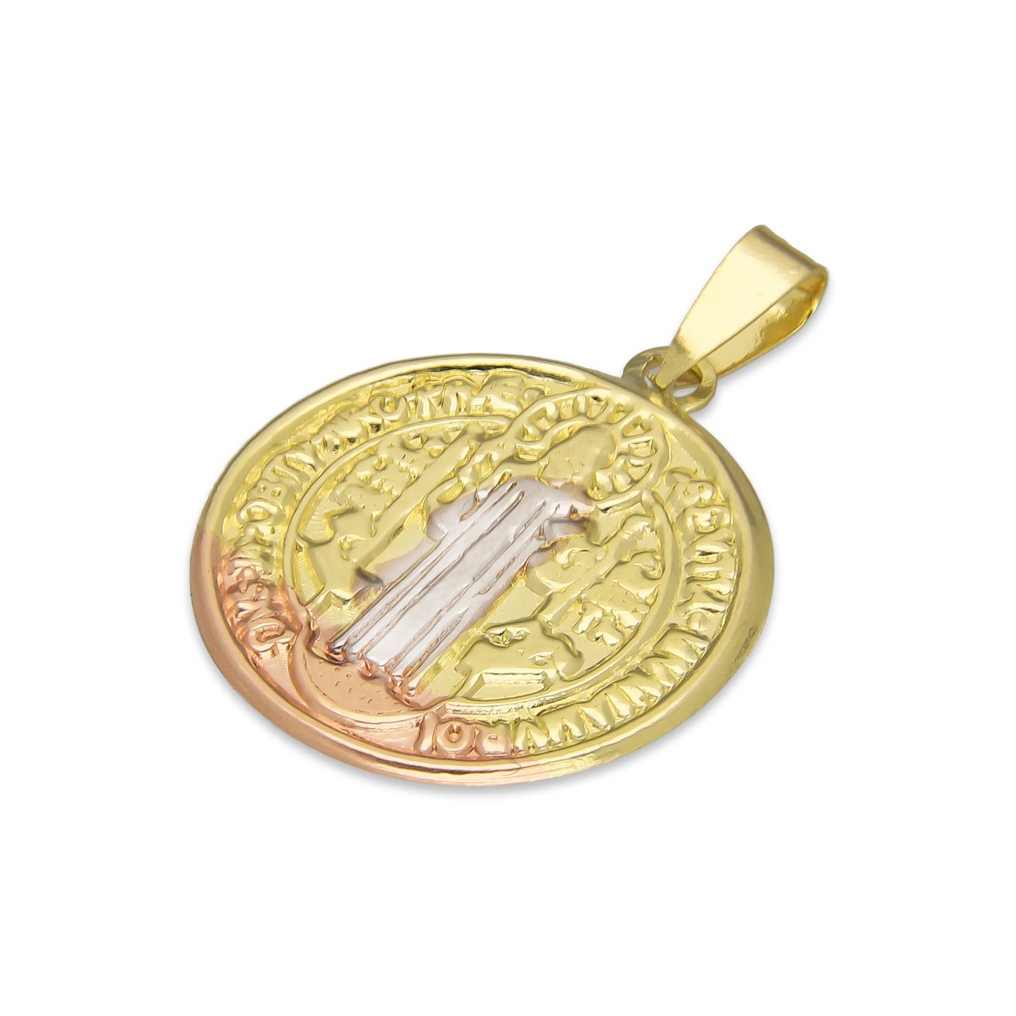 LPEDJ004 Dije Medalla Redonda Troquelada Oro Sólido 14K Florentino San Benito 1.8 cm x 2.5 cm 4287874224