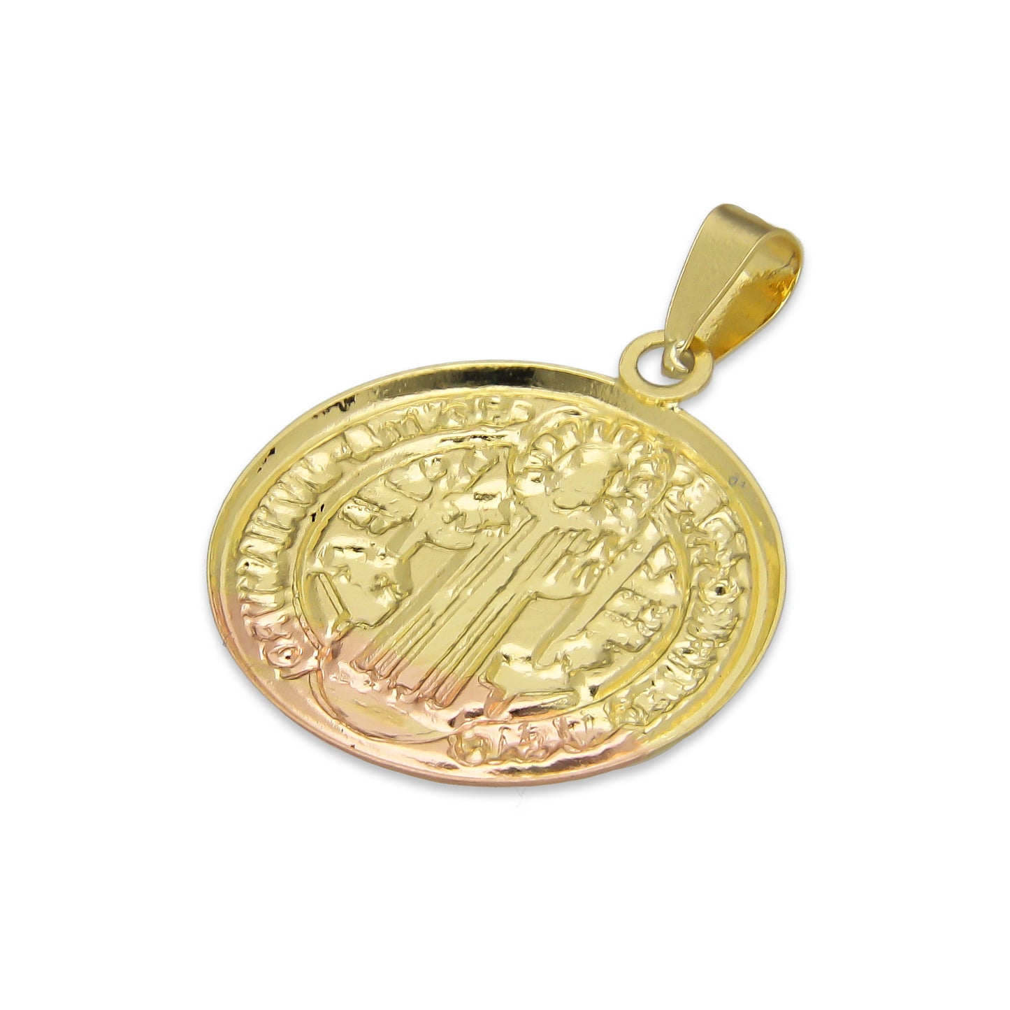 LPEDJ004 Dije Medalla Redonda Troquelada Oro Sólido 14K Florentino San Benito 1.8 cm x 2.5 cm 4287874224