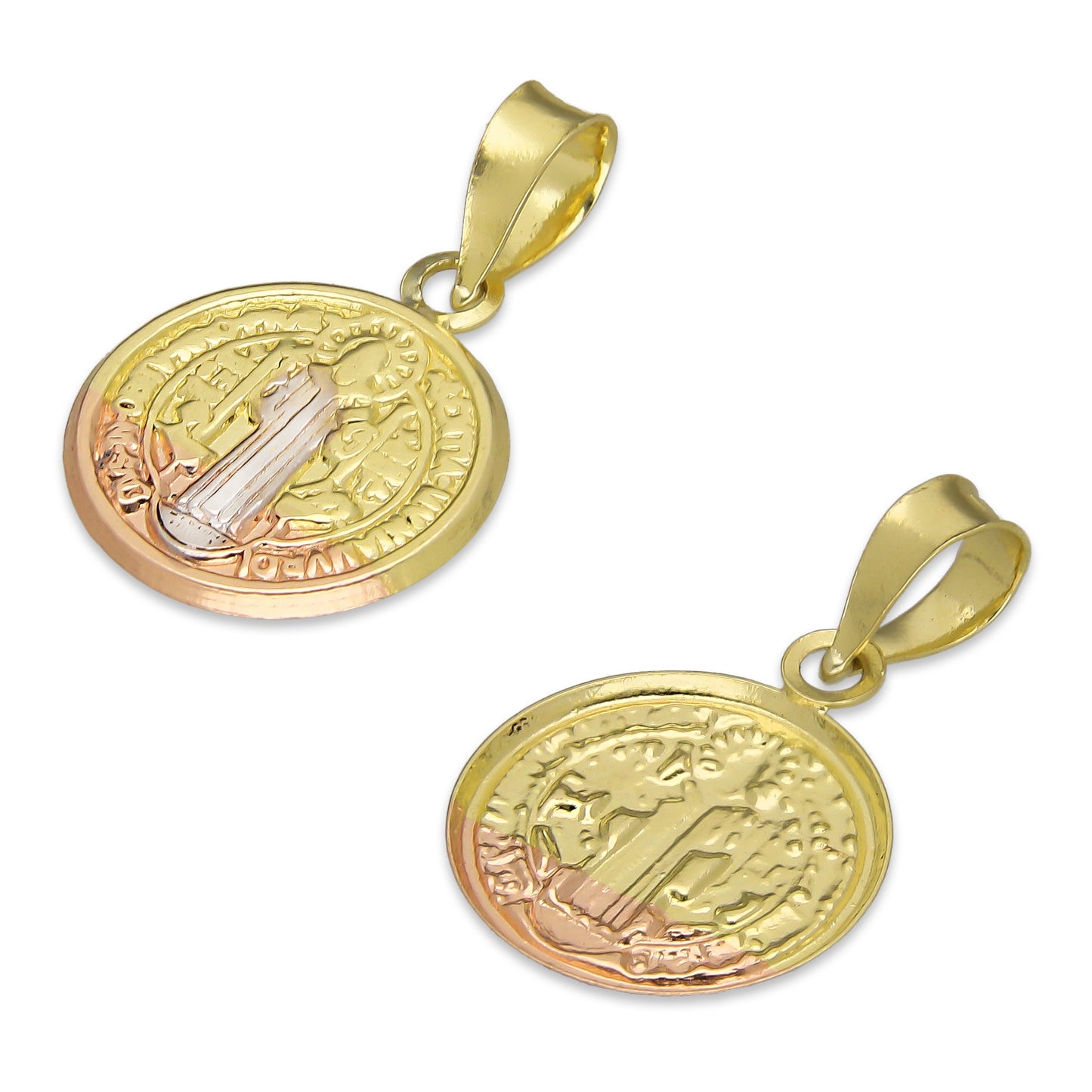 LPEDJ005 Dije Medalla Redonda Troquelada Oro Sólido 14K Florentino San Benito 1.3 cm x 2 cm 4287238066