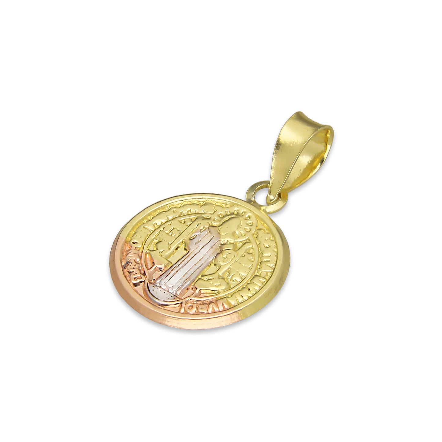 LPEDJ005 Dije Medalla Redonda Troquelada Oro Sólido 14K Florentino San Benito 1.3 cm x 2 cm 4287238066