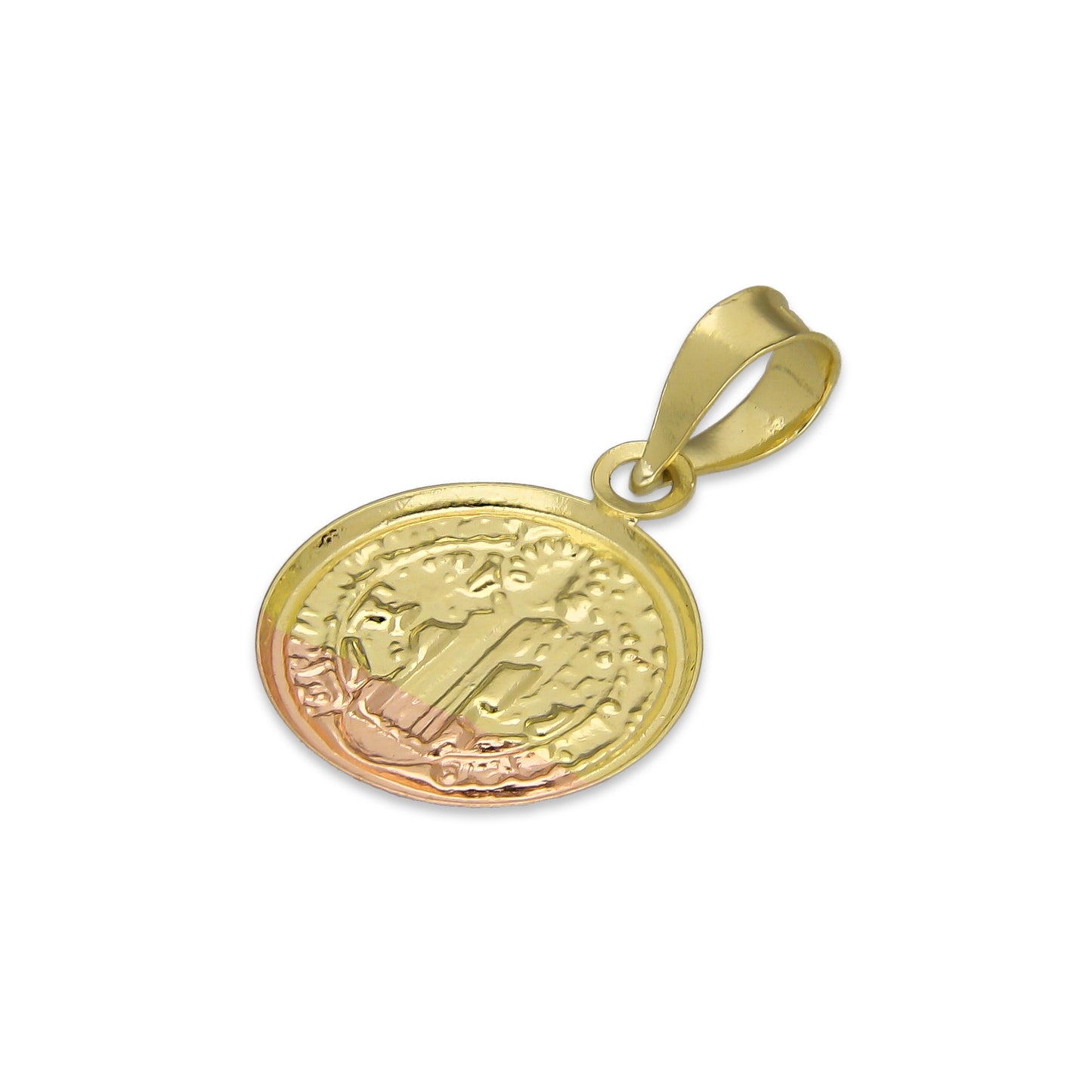 LPEDJ005 Dije Medalla Redonda Troquelada Oro Sólido 14K Florentino San Benito 1.3 cm x 2 cm 4287238066