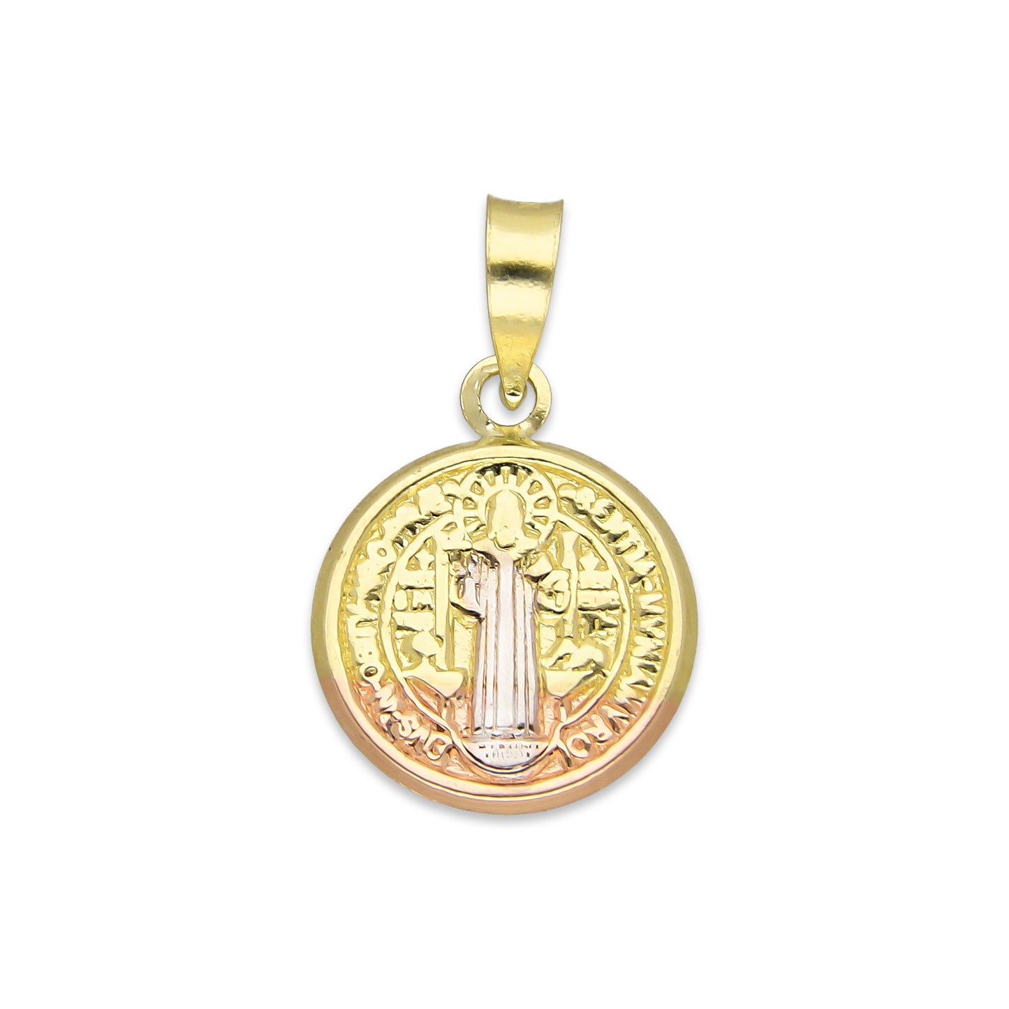 LPEDJ005 Dije Medalla Redonda Troquelada Oro Sólido 14K Florentino San Benito 1.3 cm x 2 cm 4287238066