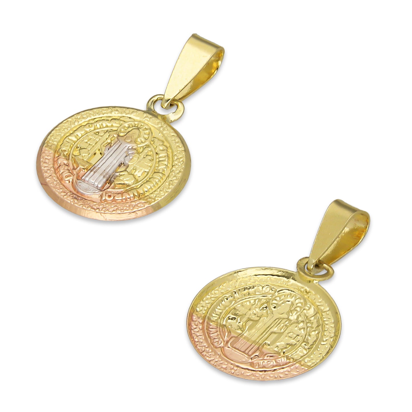 LPEDJ006 Dije Medalla Redonda Troquelada Oro Sólido 14K Florentino San Benito 1.1 cm x 1.9 cm 4287238062