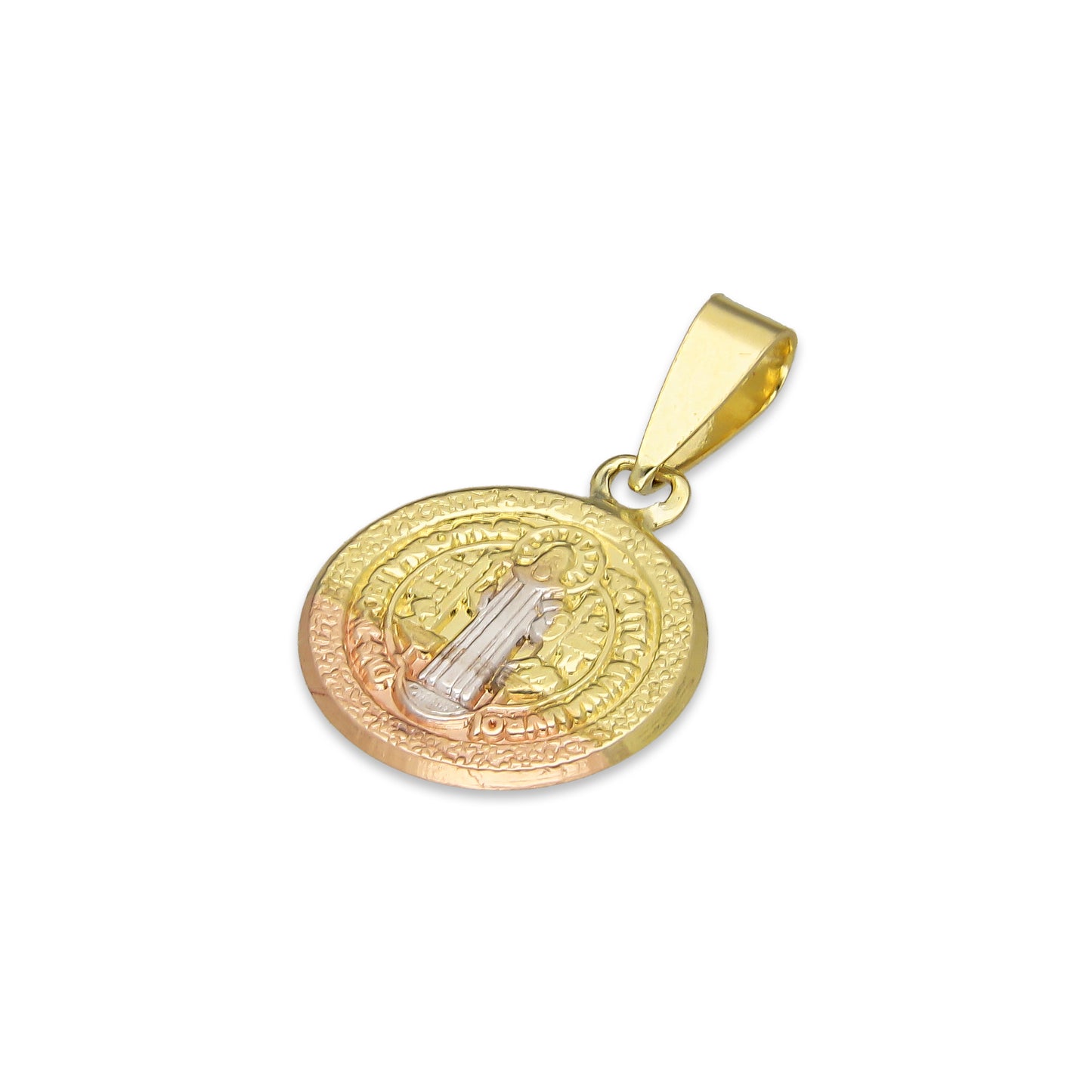 LPEDJ006 Dije Medalla Redonda Troquelada Oro Sólido 14K Florentino San Benito 1.1 cm x 1.9 cm 4287238062