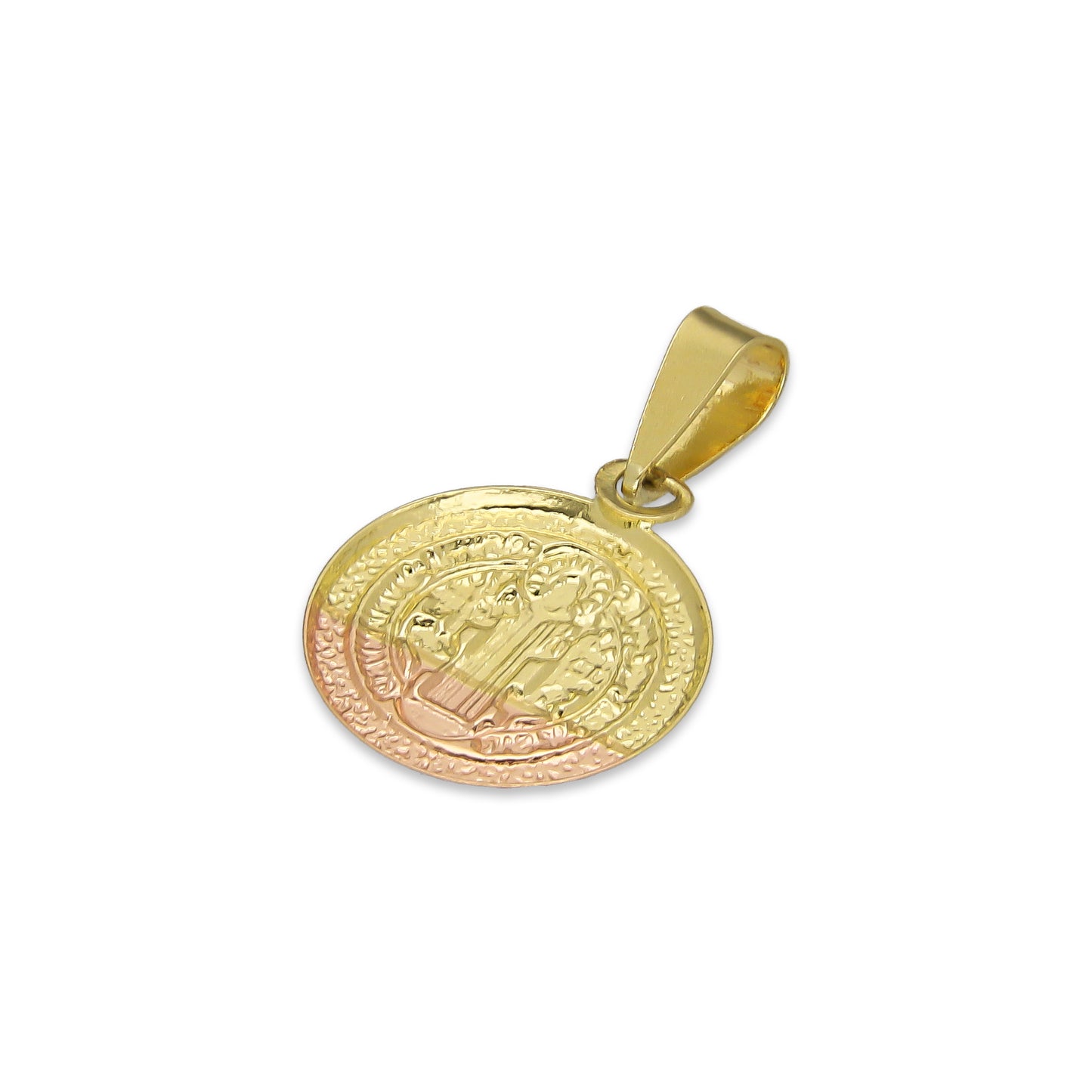 LPEDJ006 Dije Medalla Redonda Troquelada Oro Sólido 14K Florentino San Benito 1.1 cm x 1.9 cm 4287238062
