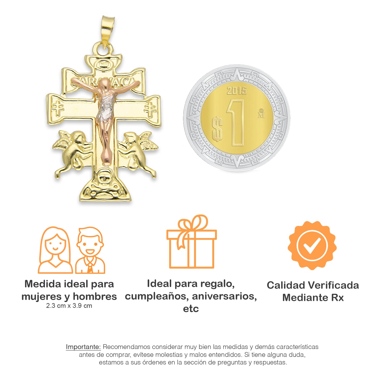 LPEDJ007 Dije Troquelado Oro Sólido 14K Florentino Crucifijo Cruz Caravaca 2.3 cm x 4 cm 4287471628