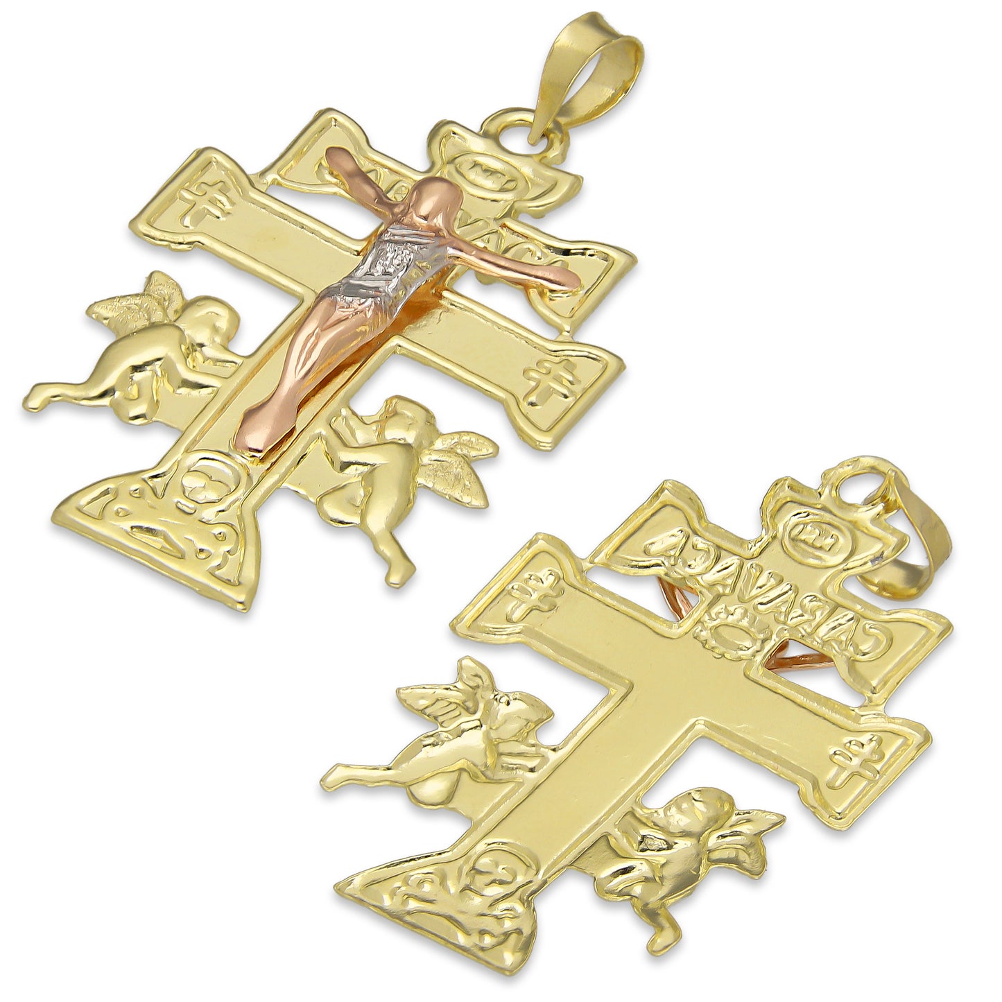 LPEDJ007 Dije Troquelado Oro Sólido 14K Florentino Crucifijo Cruz Caravaca 2.3 cm x 4 cm 4287471628