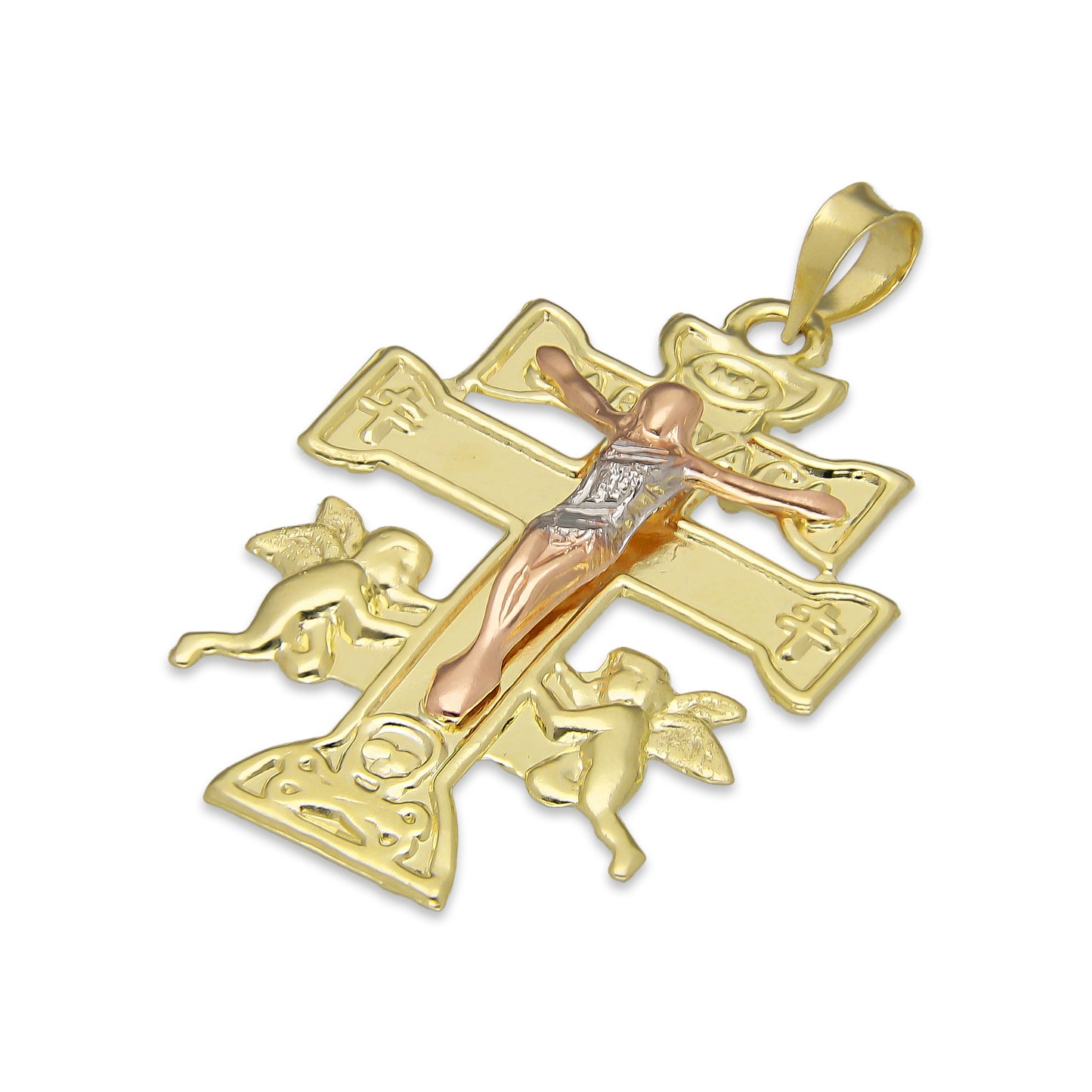 LPEDJ007 Dije Troquelado Oro Sólido 14K Florentino Crucifijo Cruz Caravaca 2.3 cm x 4 cm 4287471628