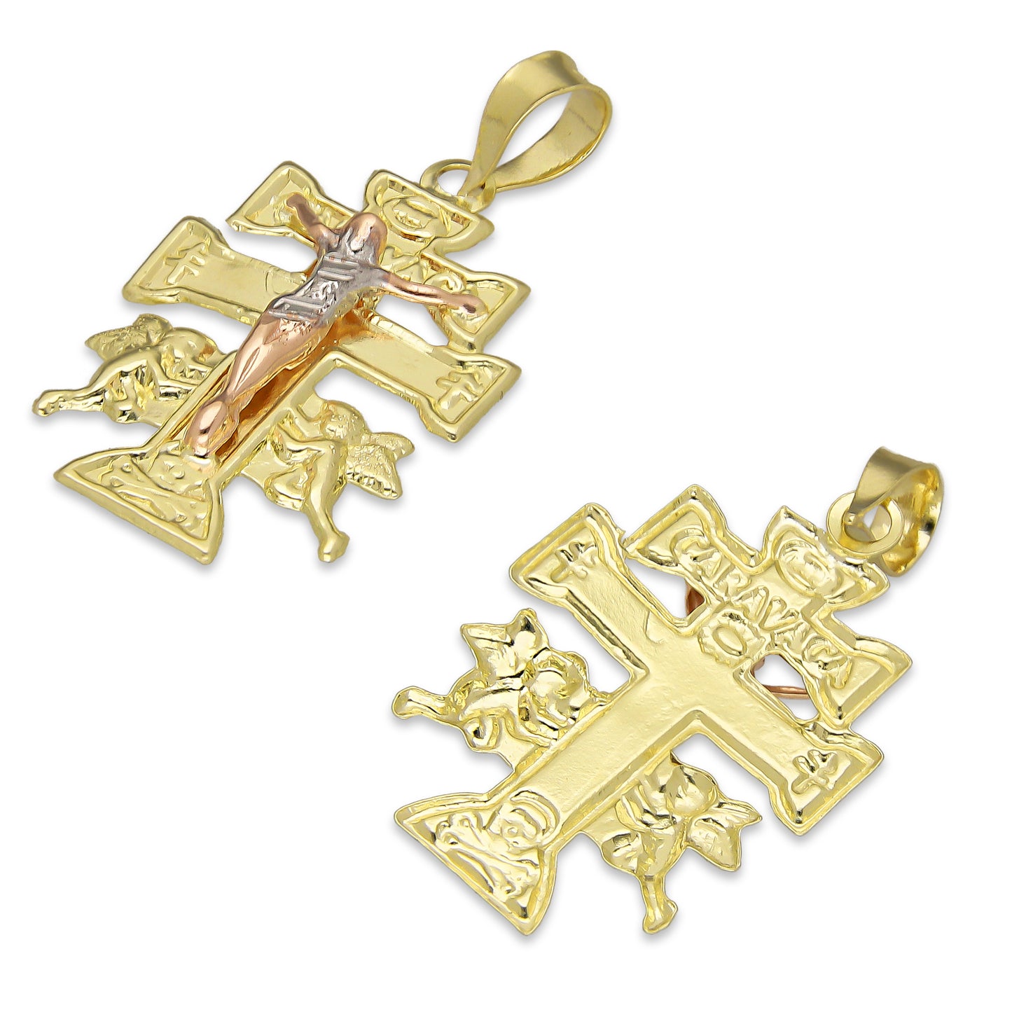 LPEDJ008 Dije Troquelado Oro Sólido 14K Florentino Crucifijo Cruz Caravaca 1.5 cm x 2.9 cm 2531193659