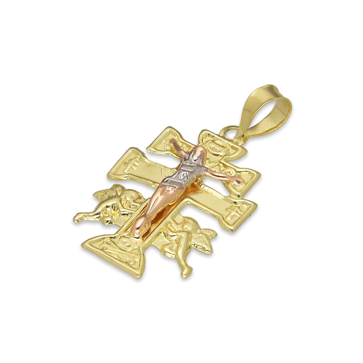LPEDJ008 Dije Troquelado Oro Sólido 14K Florentino Crucifijo Cruz Caravaca 1.5 cm x 2.9 cm 2531193659