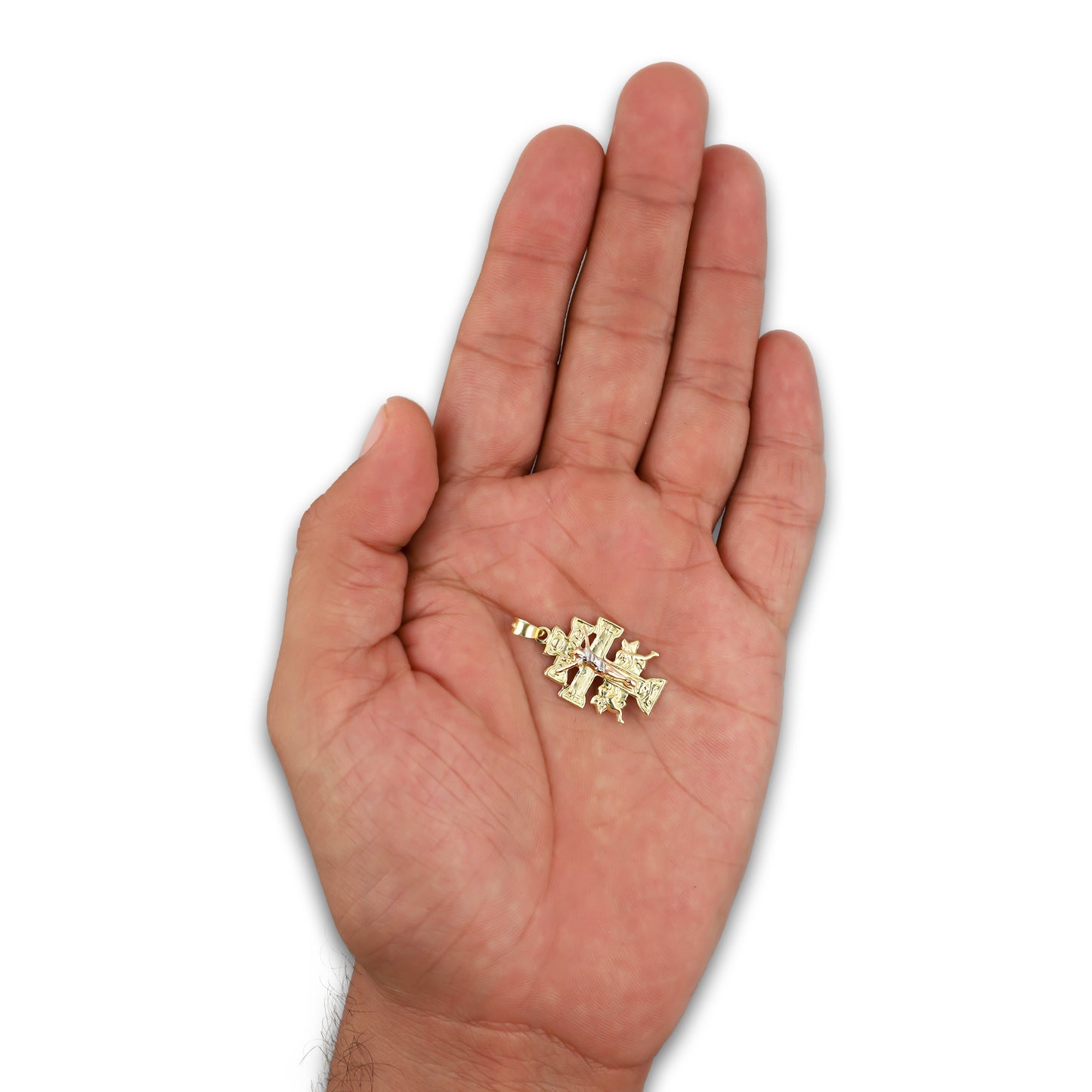 LPEDJ008 Dije Troquelado Oro Sólido 14K Florentino Crucifijo Cruz Caravaca 1.5 cm x 2.9 cm 2531193659