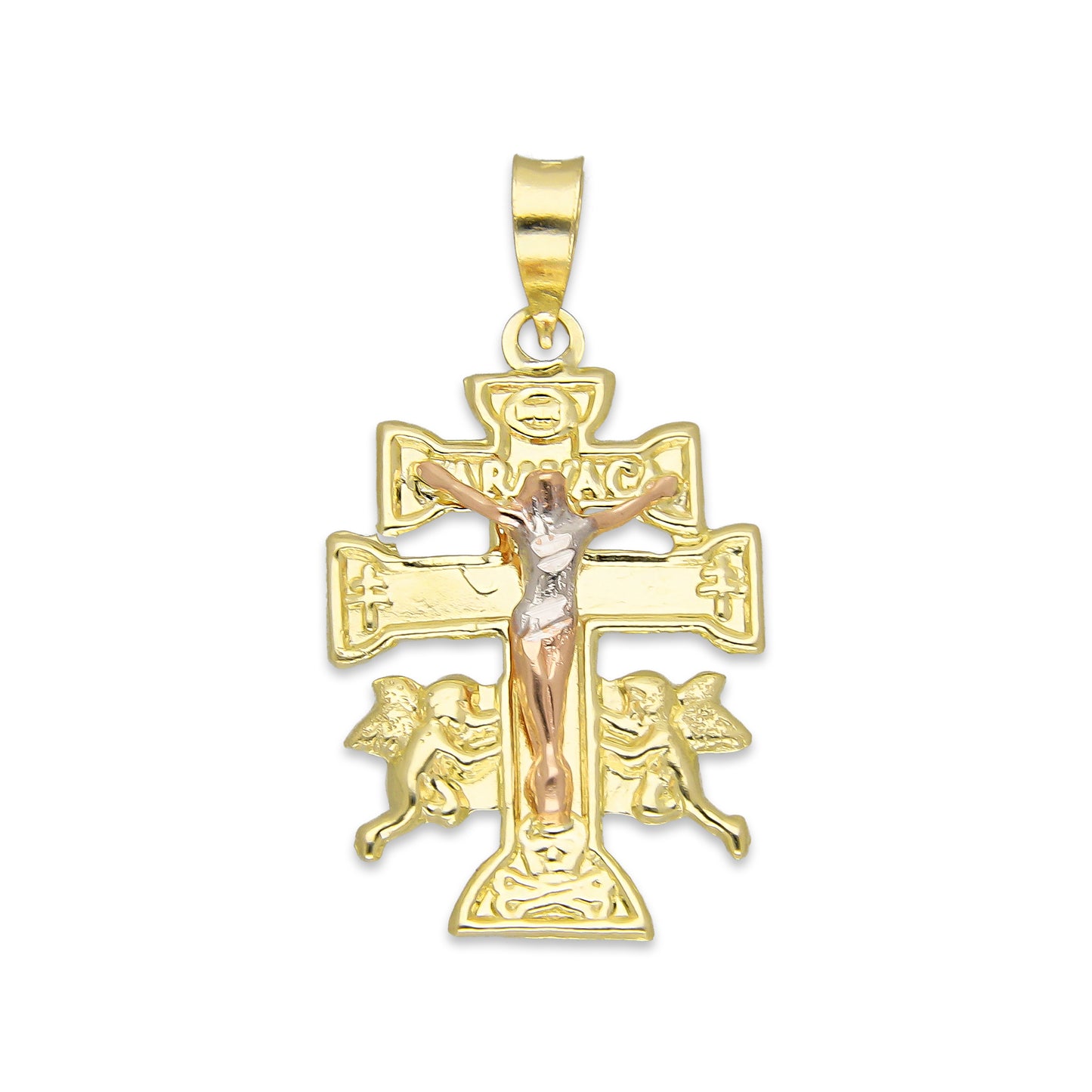 LPEDJ008 Dije Troquelado Oro Sólido 14K Florentino Crucifijo Cruz Caravaca 1.5 cm x 2.9 cm 2531193659