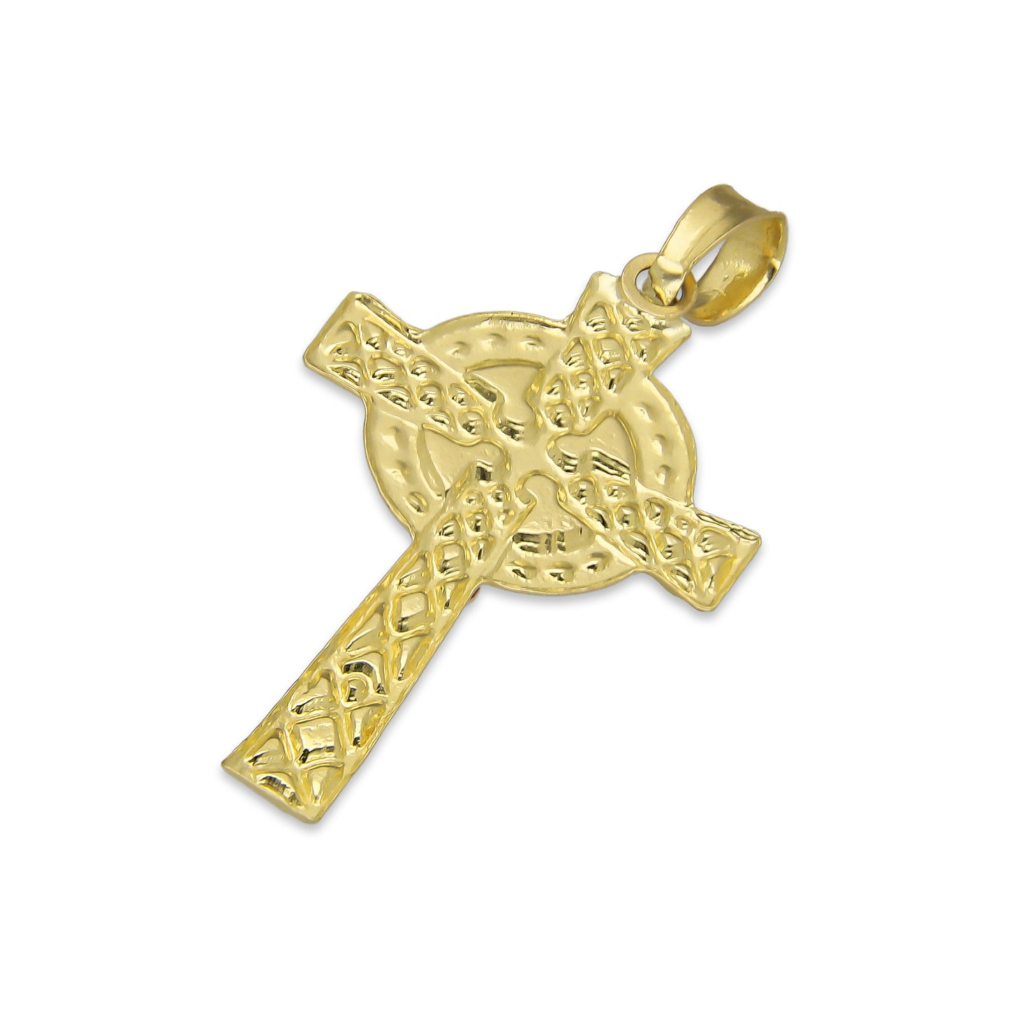 LPEDJ009 Dije Troquelado Oro Sólido 14K Florentino Crucifijo Cruz Celta con Cristo 1.8 cm x 3.5 cm 4287913150