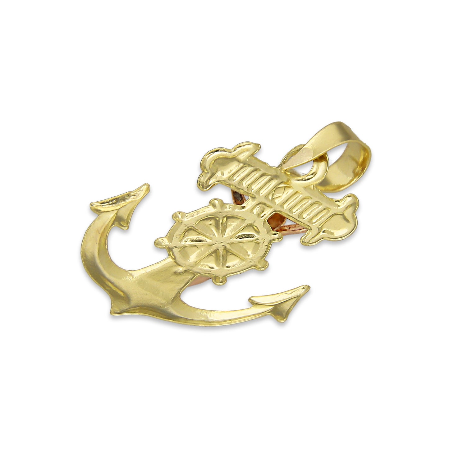 LPEDJ010 Dije Troquelado Oro Sólido 14K Florentino Crucifijo Ancla con Cristo 2 cm x 2.5 cm 4287964550