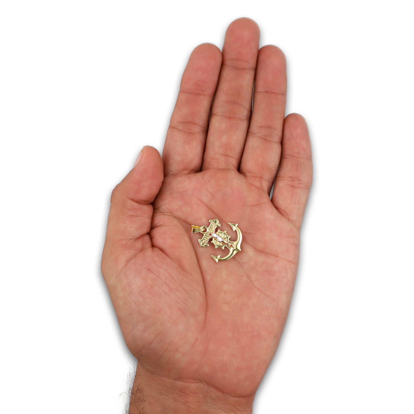 LPEDJ010 Dije Troquelado Oro Sólido 14K Florentino Crucifijo Ancla con Cristo 2 cm x 2.5 cm 4287964550