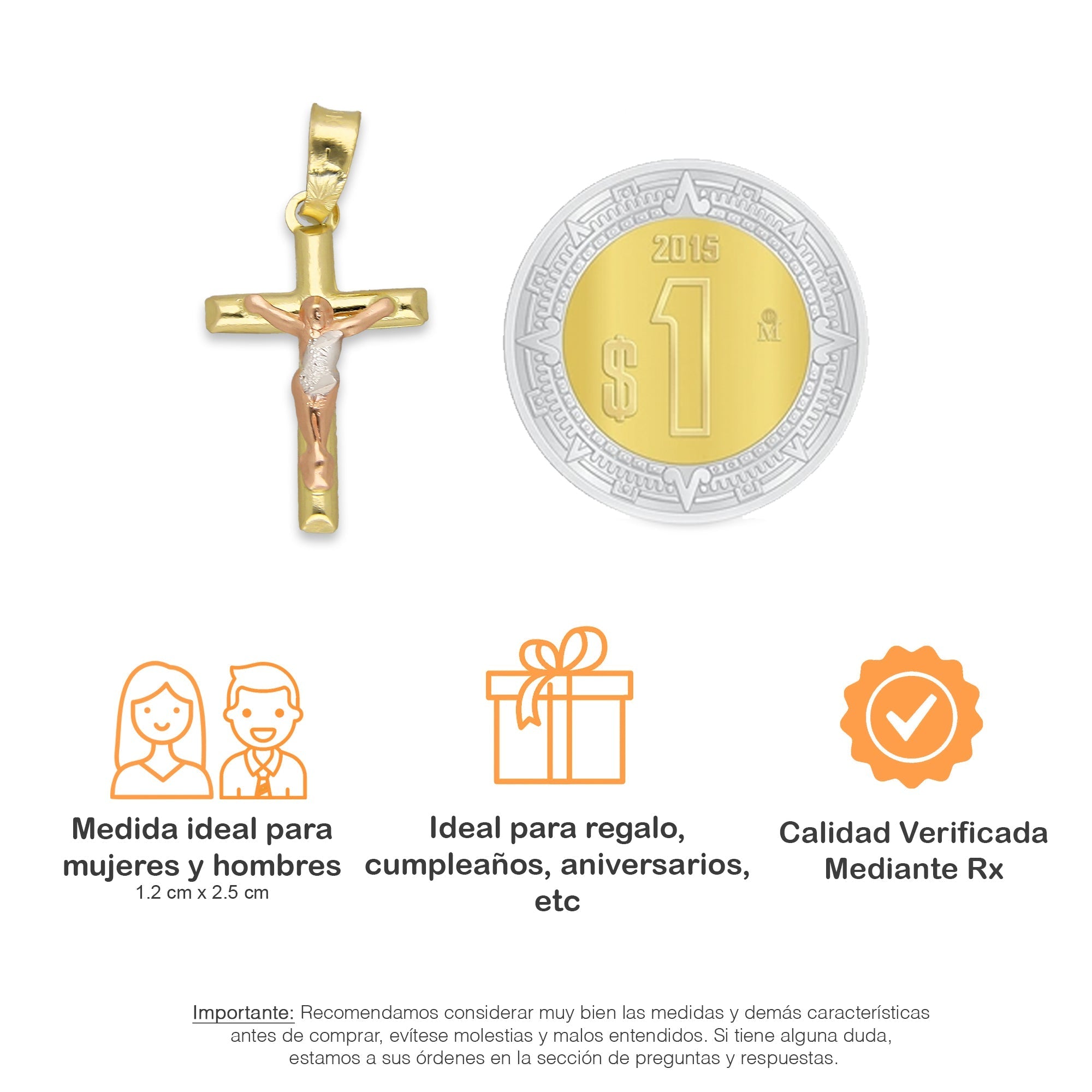 LPEDJ011 Dije Troquelado Oro Sólido 14K Florentino Crucifijo Cruz Media Caña con Cristo 1.2 cm x 2.5 cm 4287484550