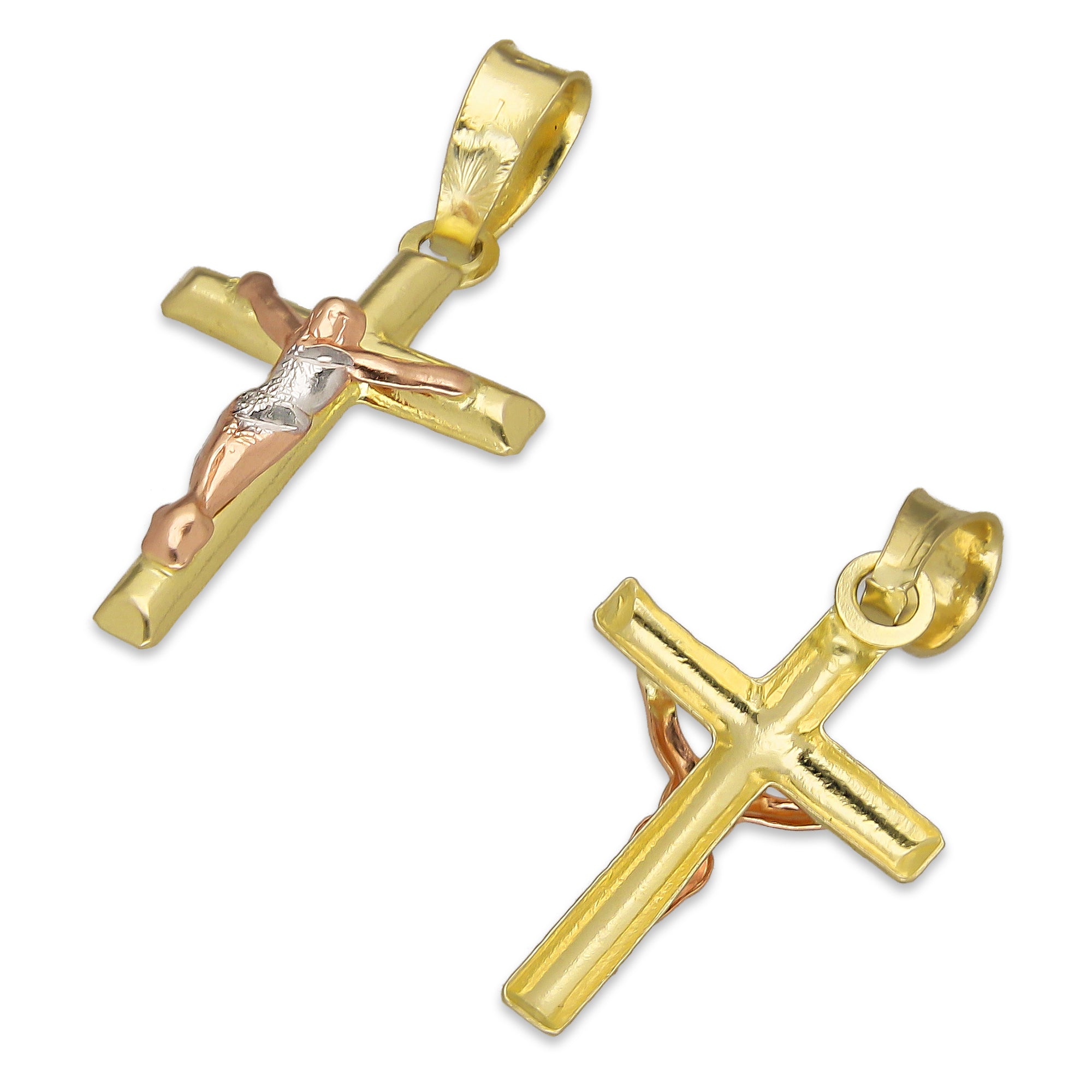 LPEDJ011 Dije Troquelado Oro Sólido 14K Florentino Crucifijo Cruz Media Caña con Cristo 1.2 cm x 2.5 cm 4287484550