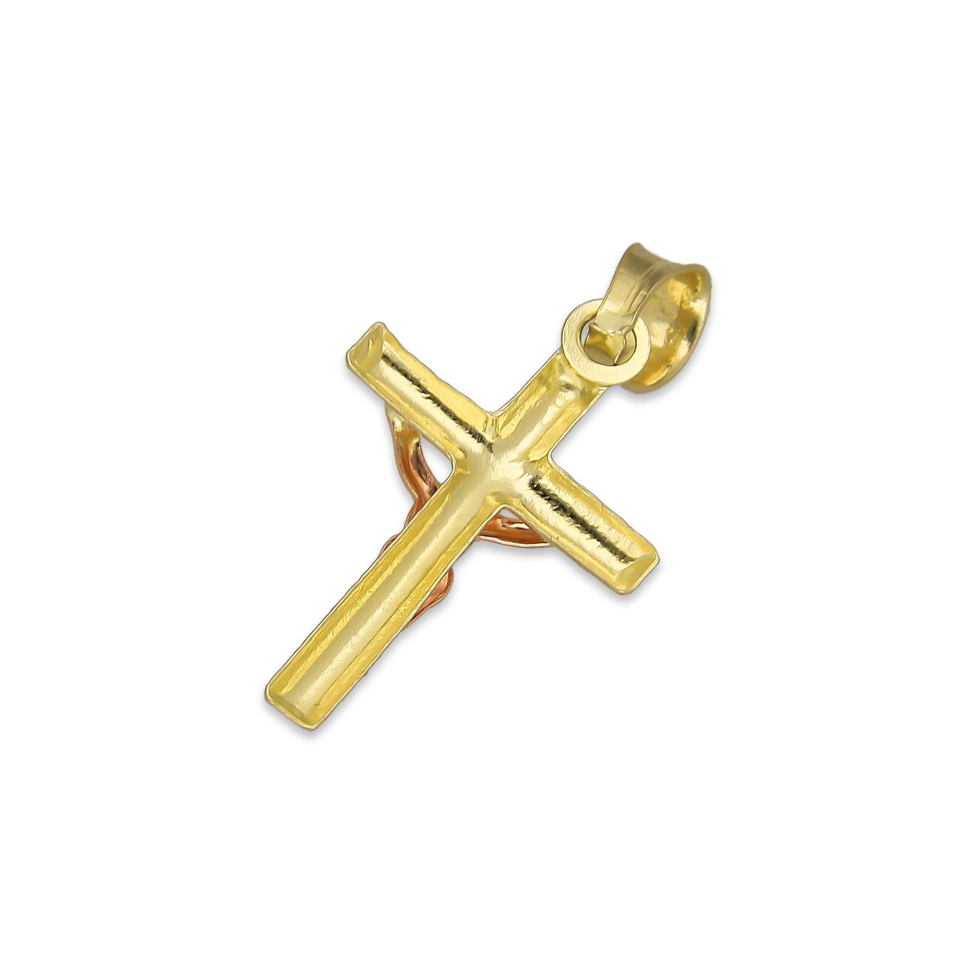 LPEDJ011 Dije Troquelado Oro Sólido 14K Florentino Crucifijo Cruz Media Caña con Cristo 1.2 cm x 2.5 cm 4287484550