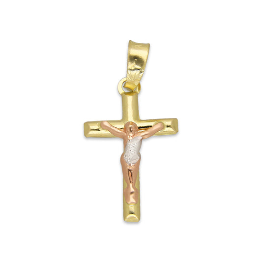LPEDJ011 Dije Troquelado Oro Sólido 14K Florentino Crucifijo Cruz Media Caña con Cristo 1.2 cm x 2.5 cm 4287484550