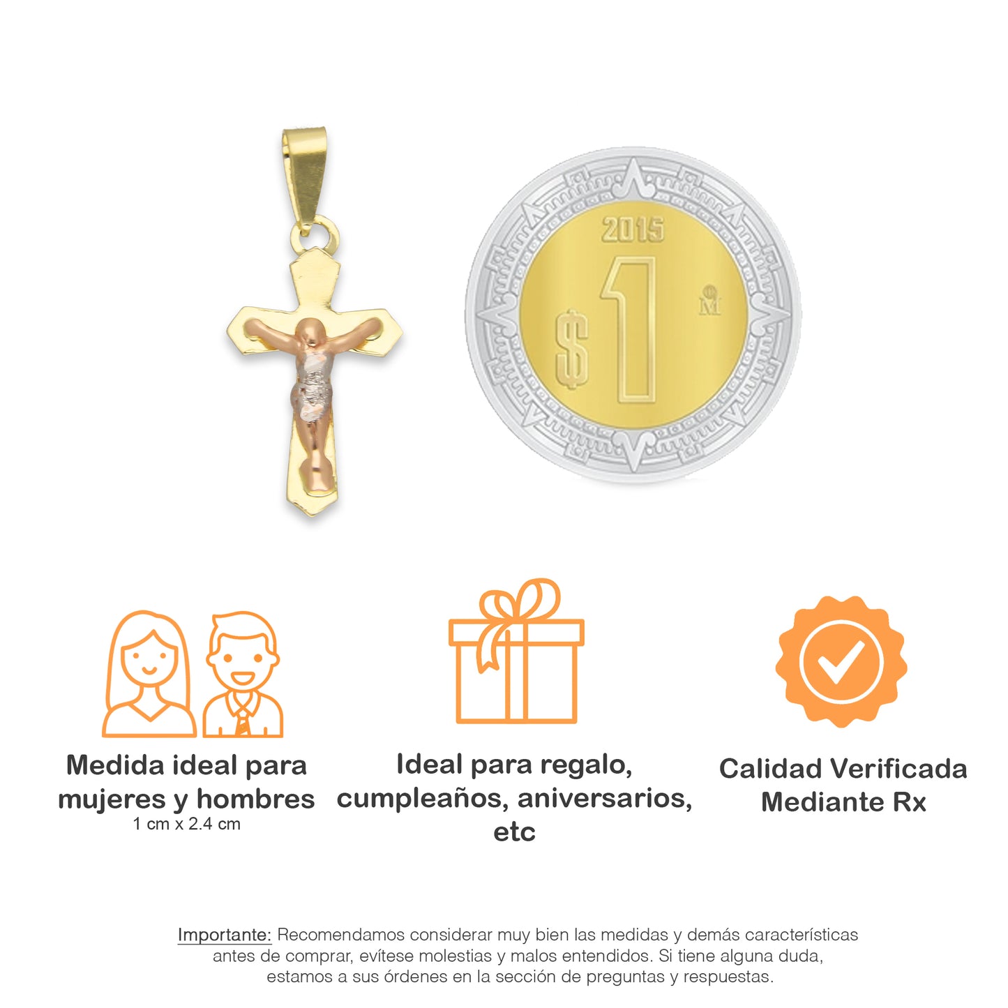 LPEDJ012 Dije Troquelado Oro Sólido 14K Florentino Crucifijo Cruz Lisa Goth con Cristo 1 cm x 2.4 cm 4287497552