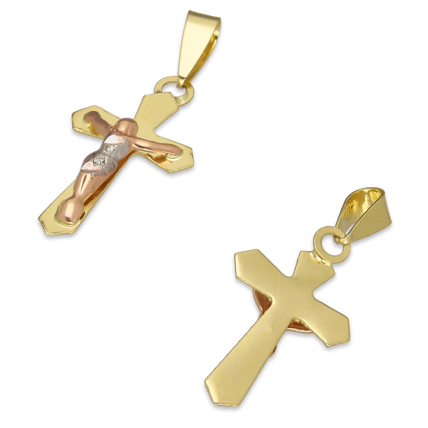 LPEDJ012 Dije Troquelado Oro Sólido 14K Florentino Crucifijo Cruz Lisa Goth con Cristo 1 cm x 2.4 cm 4287497552