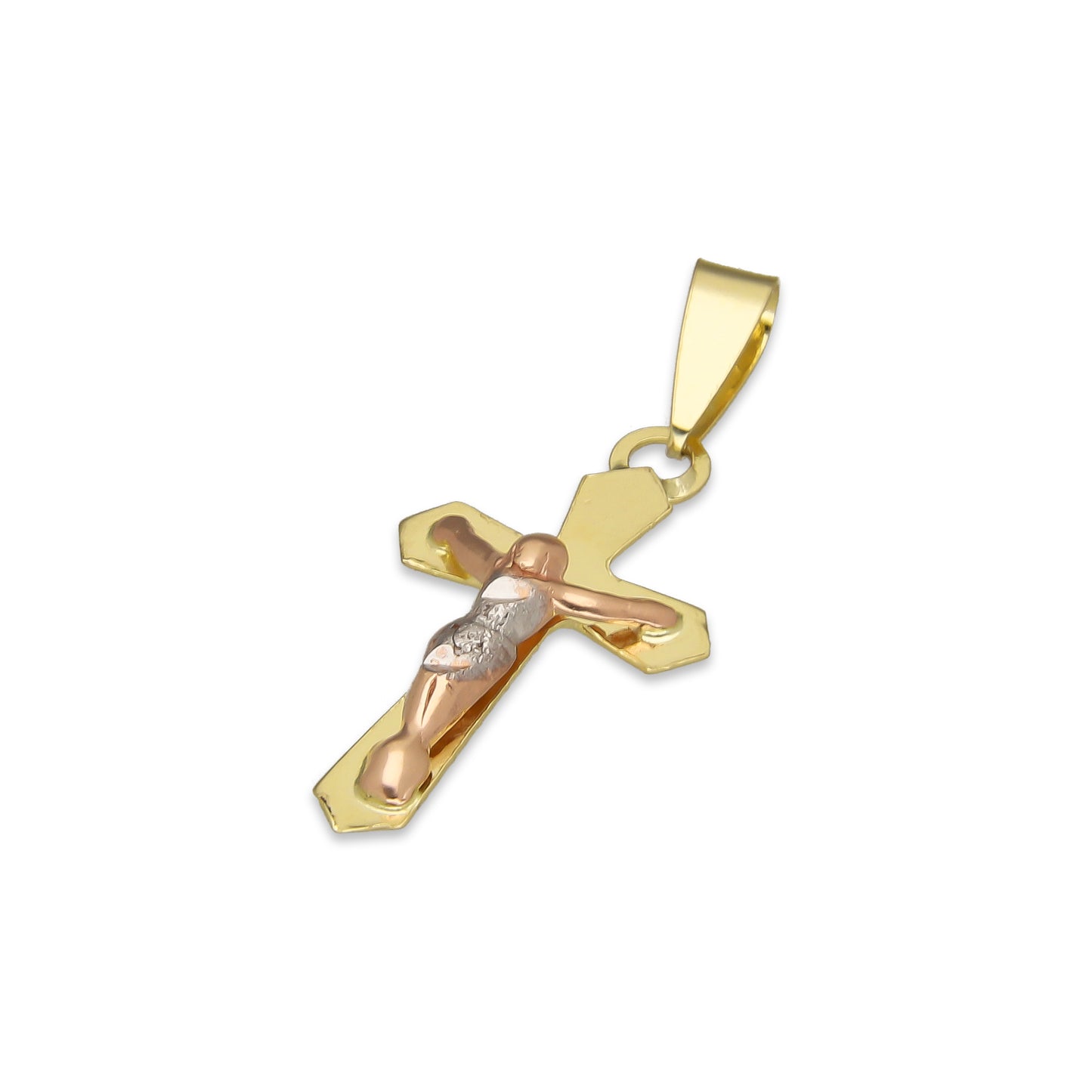 LPEDJ012 Dije Troquelado Oro Sólido 14K Florentino Crucifijo Cruz Lisa Goth con Cristo 1 cm x 2.4 cm 4287497552