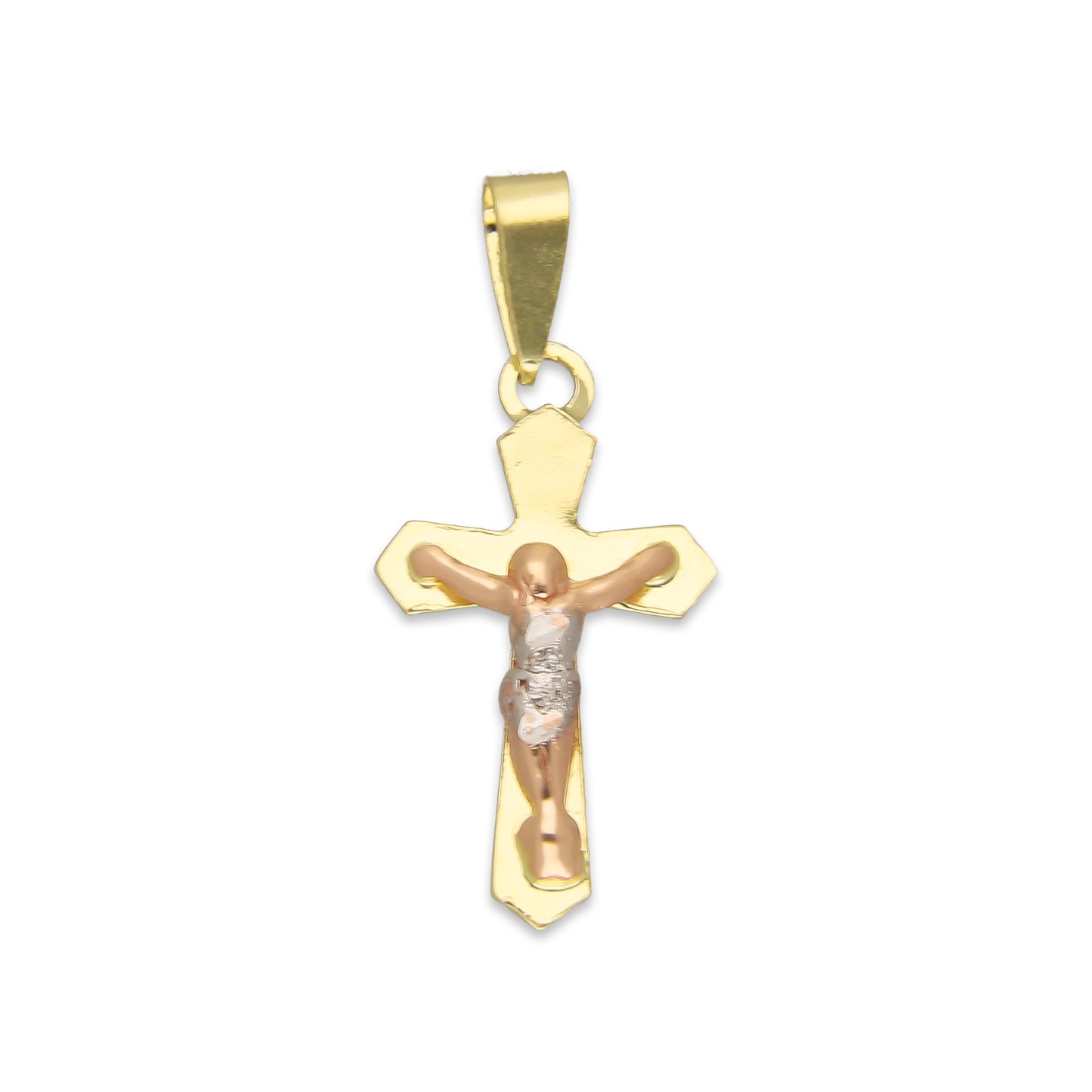 LPEDJ012 Dije Troquelado Oro Sólido 14K Florentino Crucifijo Cruz Lisa Goth con Cristo 1 cm x 2.4 cm 4287497552