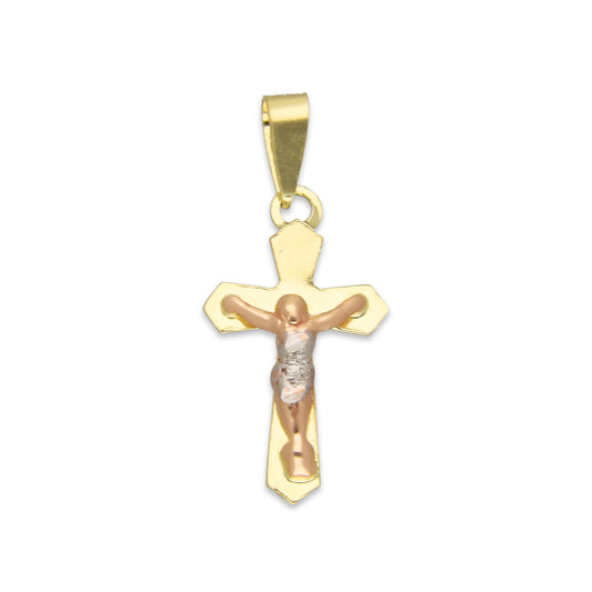 LPEDJ012 Dije Troquelado Oro Sólido 14K Florentino Crucifijo Cruz Lisa Goth con Cristo 1 cm x 2.4 cm 4287497552