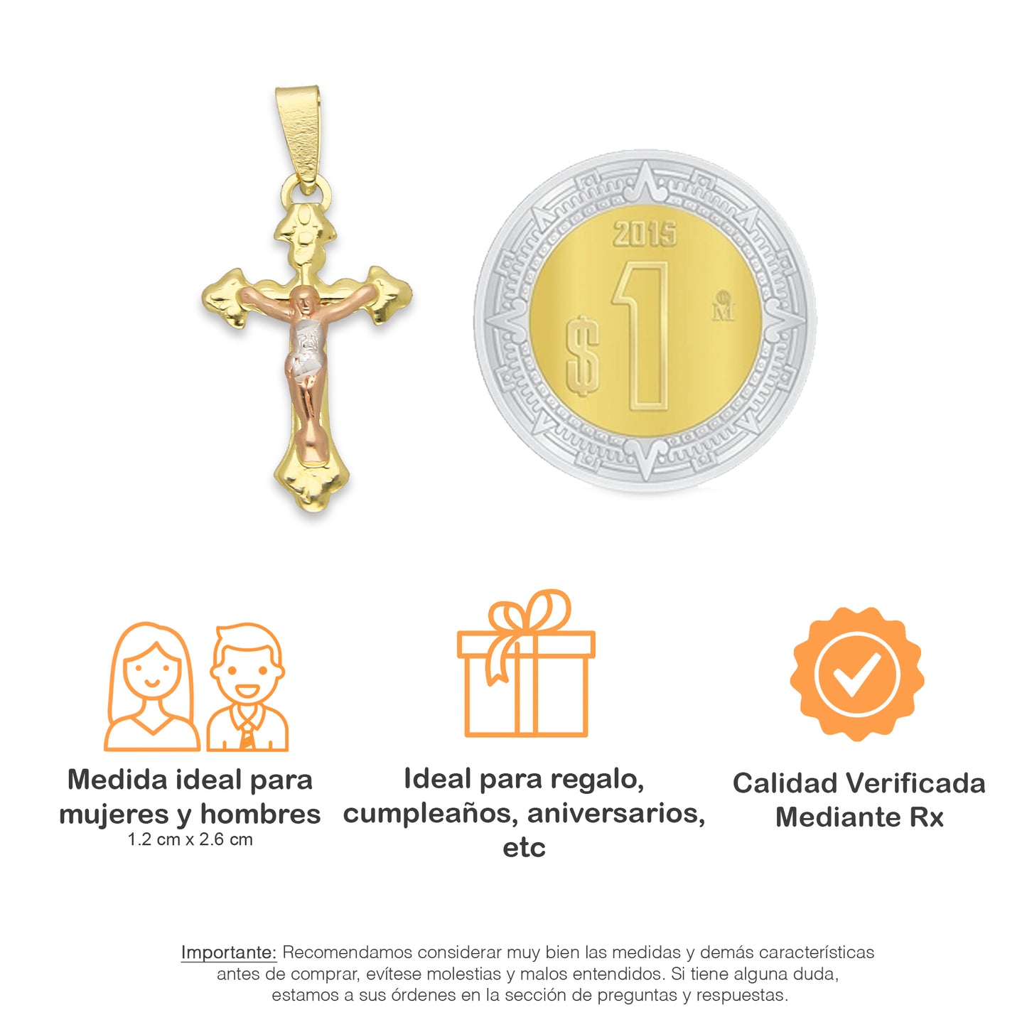 LPEDJ013 Dije Troquelado Oro Sólido 14K Florentino Crucifijo Cruz Ross Cristo 1.2 cm x 2.6 cm 4286566842