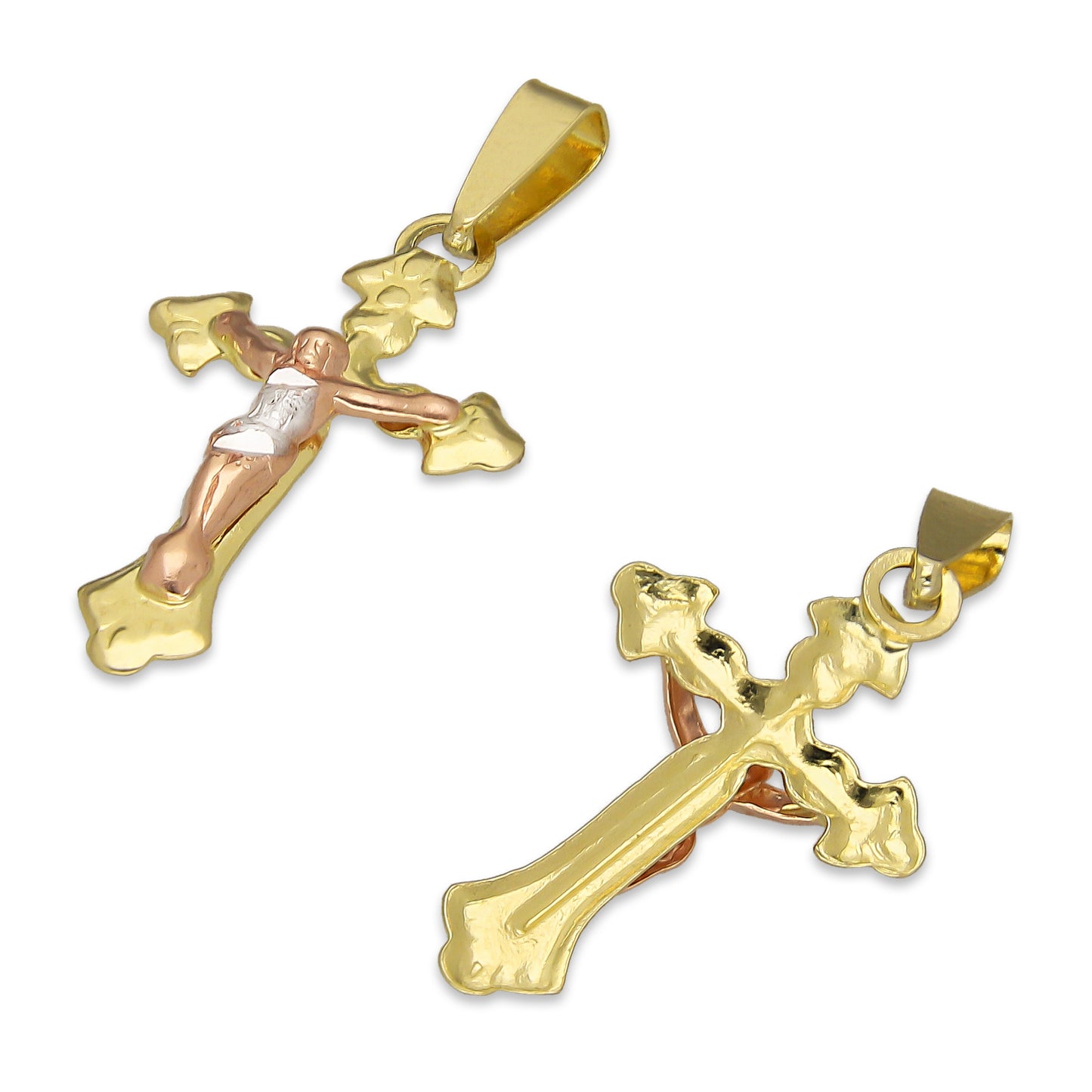 LPEDJ013 Dije Troquelado Oro Sólido 14K Florentino Crucifijo Cruz Ross Cristo 1.2 cm x 2.6 cm 4286566842