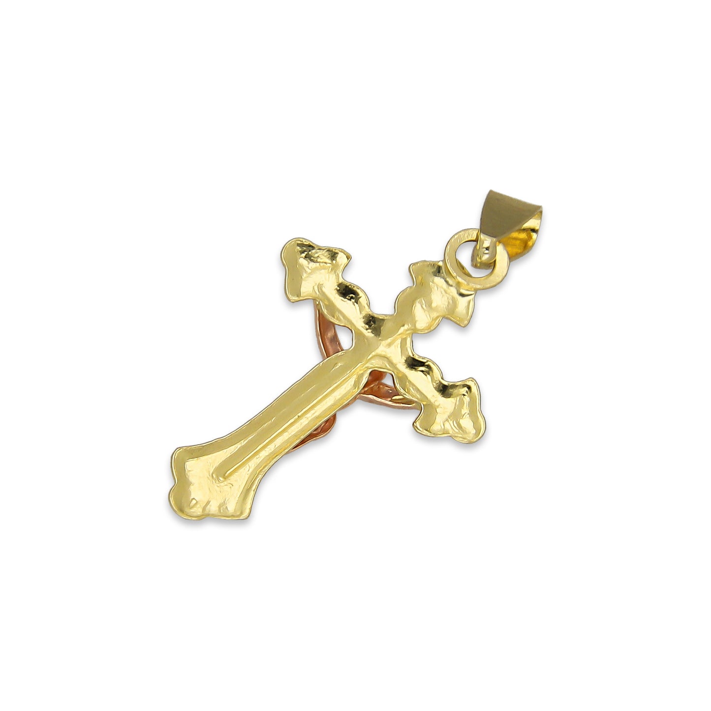 LPEDJ013 Dije Troquelado Oro Sólido 14K Florentino Crucifijo Cruz Ross Cristo 1.2 cm x 2.6 cm 4286566842
