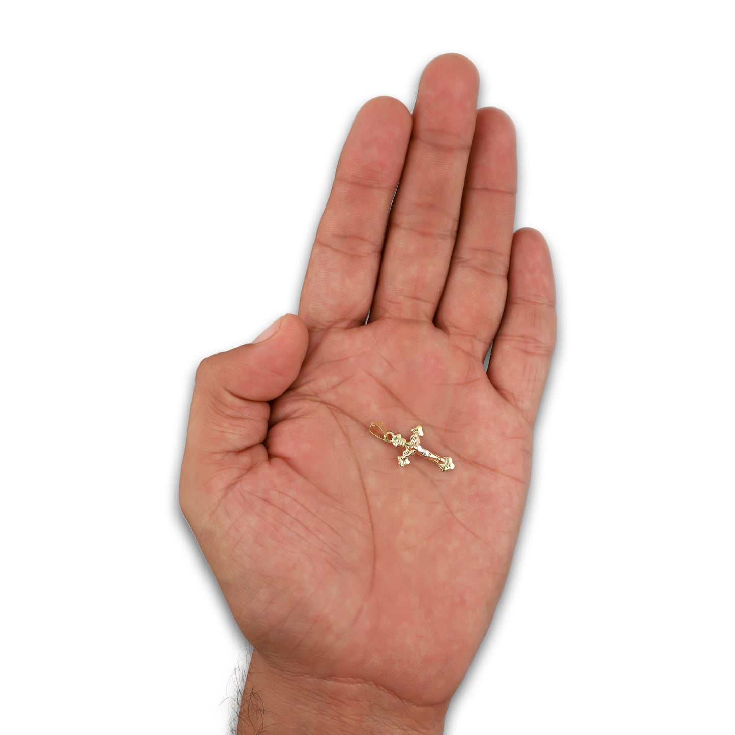 LPEDJ013 Dije Troquelado Oro Sólido 14K Florentino Crucifijo Cruz Ross Cristo 1.2 cm x 2.6 cm 4286566842