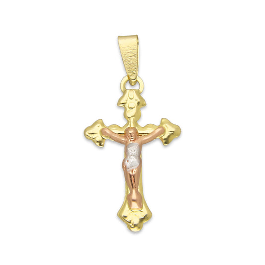 LPEDJ013 Dije Troquelado Oro Sólido 14K Florentino Crucifijo Cruz Ross Cristo 1.2 cm x 2.6 cm 4286566842