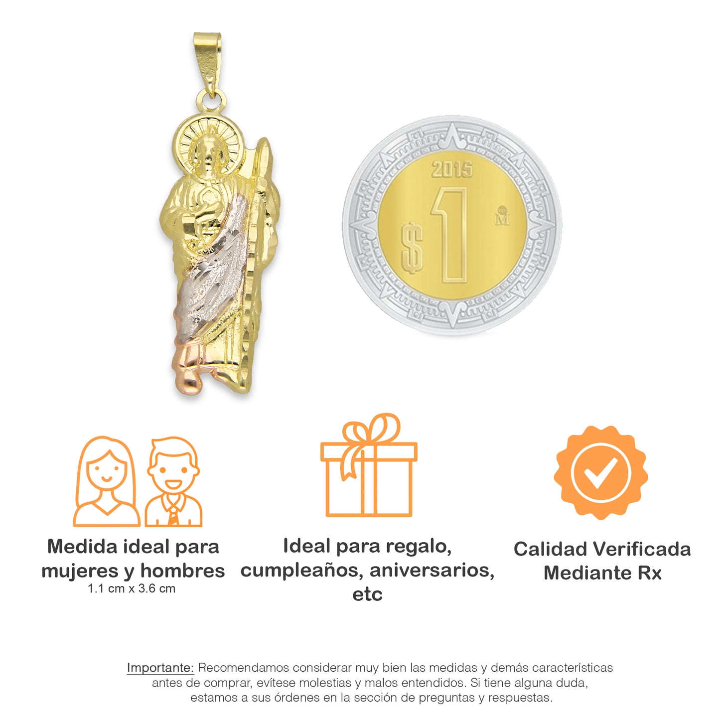 LPEDJ015 Dije Troquelado Oro Sólido 14K Florentino San Judas Tadeo 1.1 cm x 3.6 cm 4287874222