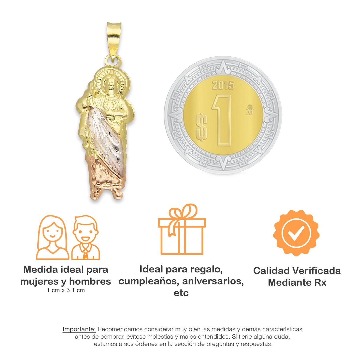 LPEDJ016 Dije Troquelado Oro Sólido 14K Florentino San Judas Tadeo 1 cm x 3.1 cm 4287938858