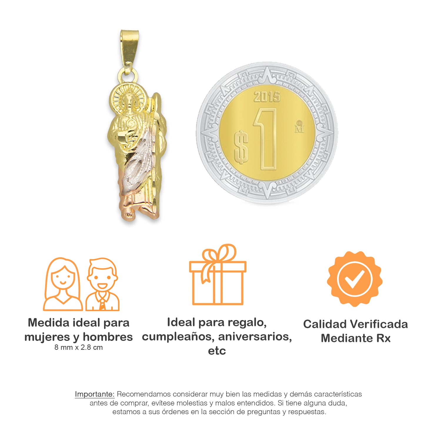 LPEDJ017 Dije Troquelado Oro Sólido 14K Florentino San Judas Tadeo 8 mm x 2.8 cm 4287874226