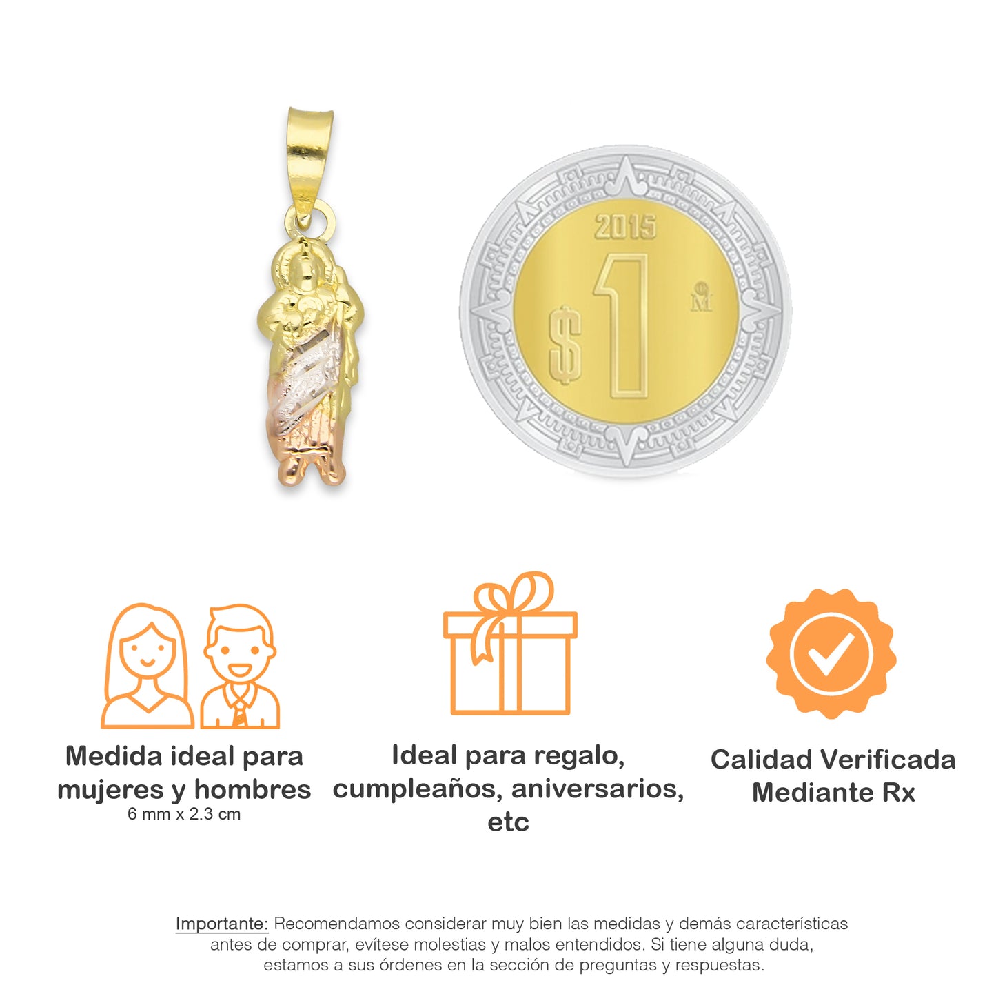 LPEDJ018 Dije Troquelado Oro Sólido 14K Florentino San Judas Tadeo 6 mm x 2.3 cm 4287471630