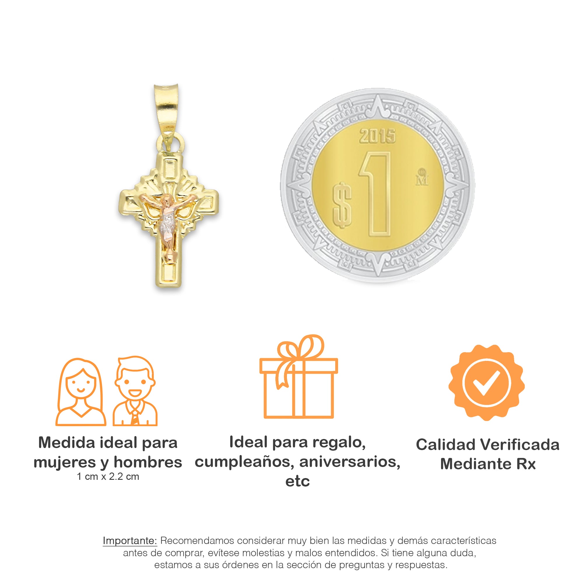 LPEDJ019 Dije Troquelado Oro Sólido 14K Florentino Mini Crucifijo Espiritu Santo 1 cm x 2.2 cm