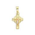 LPEDJ019 Dije Troquelado Oro Sólido 14K Florentino Mini Crucifijo Espiritu Santo 1 cm x 2.2 cm